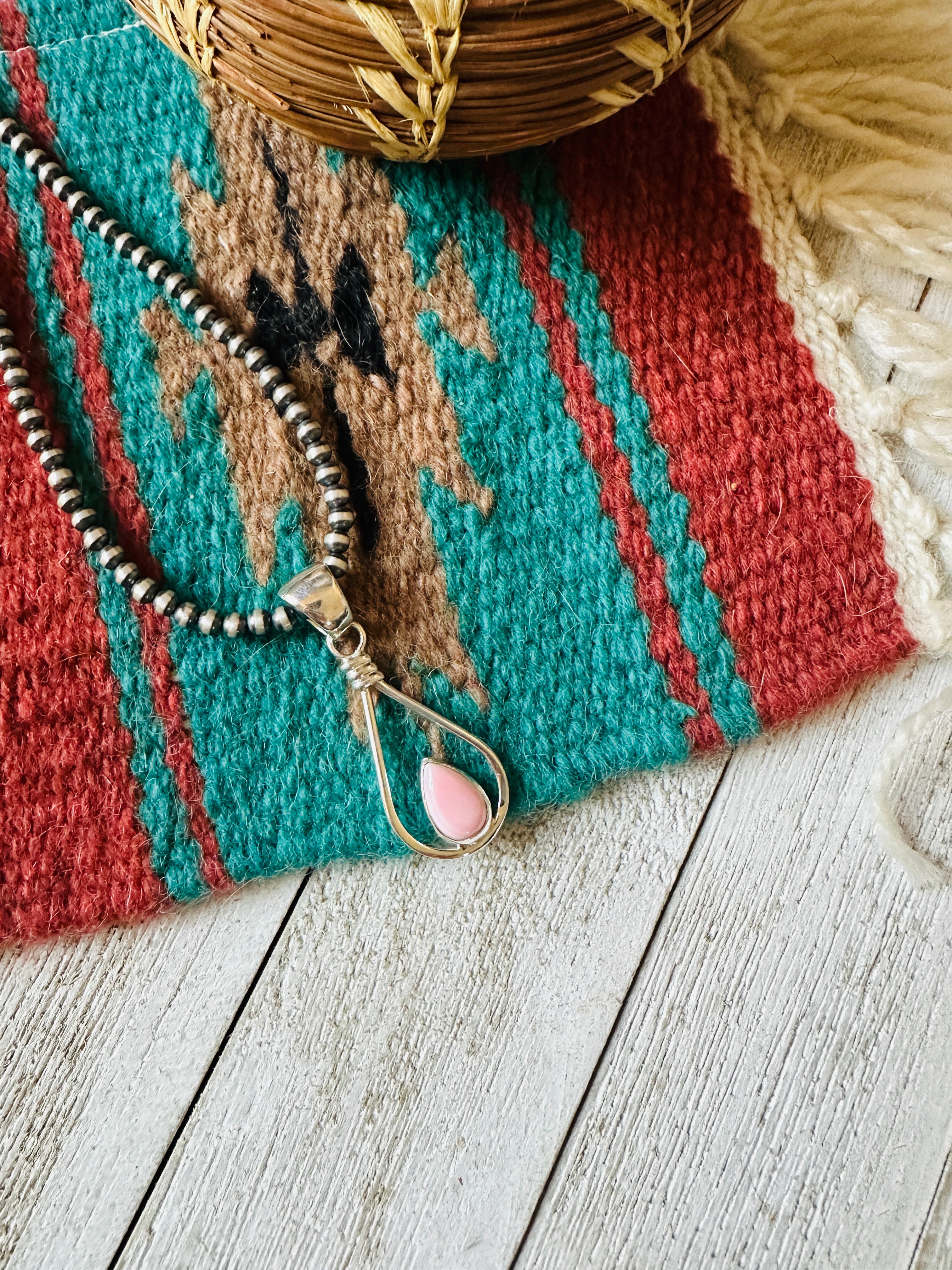 Navajo Queen Pink Conch Shell & Sterling Silver Teardrop Pendant