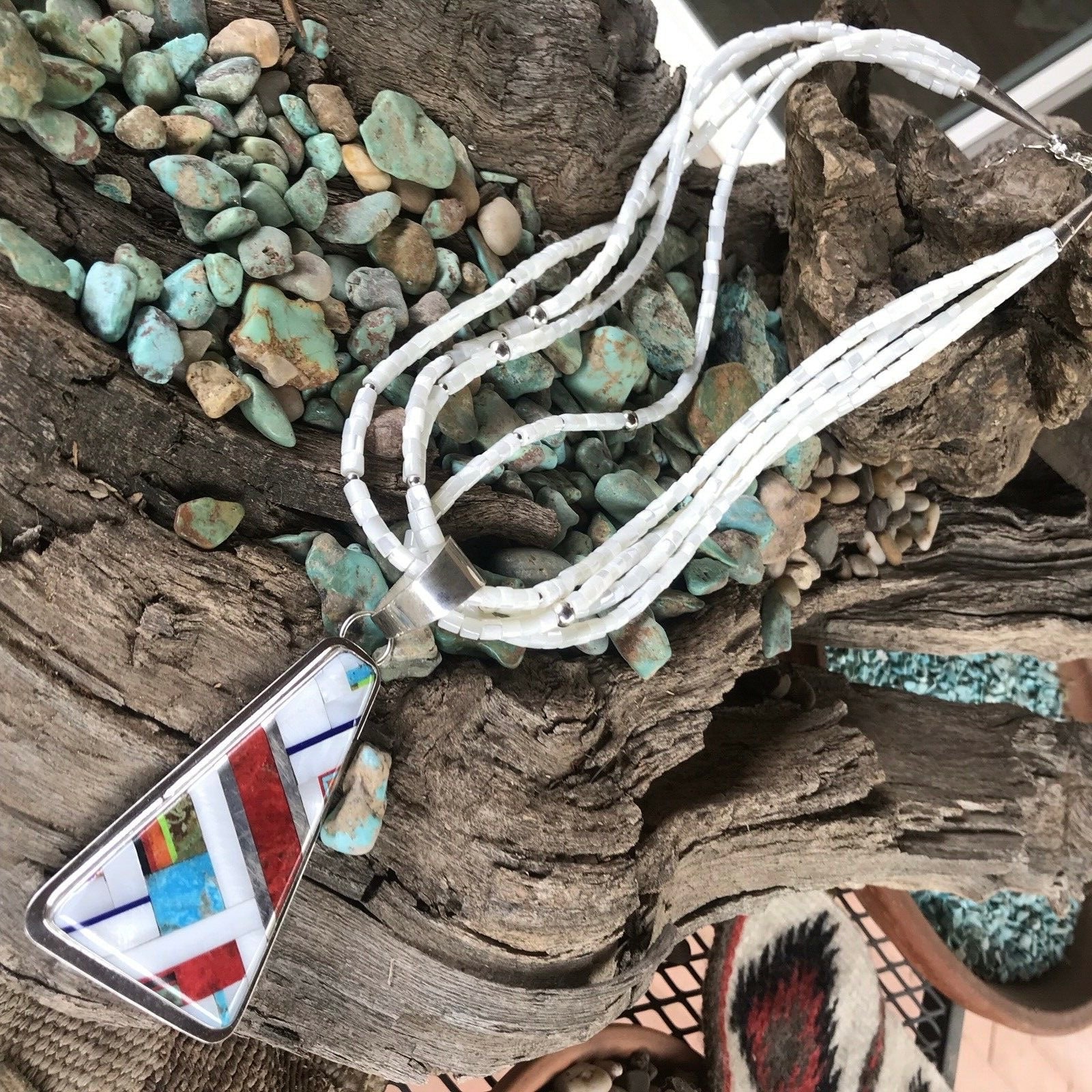 Daniel Coriz Mother Of Pearl Beaded Inlay Necklace