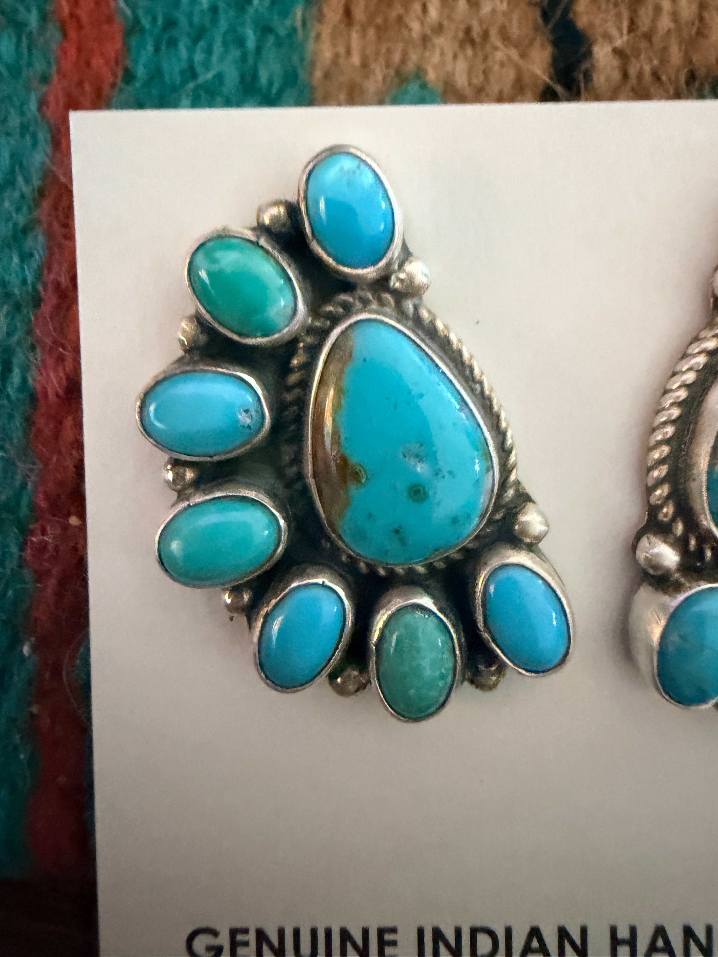 Handcrafted Turquoise & Sterling Silver Cluster Post Earrings