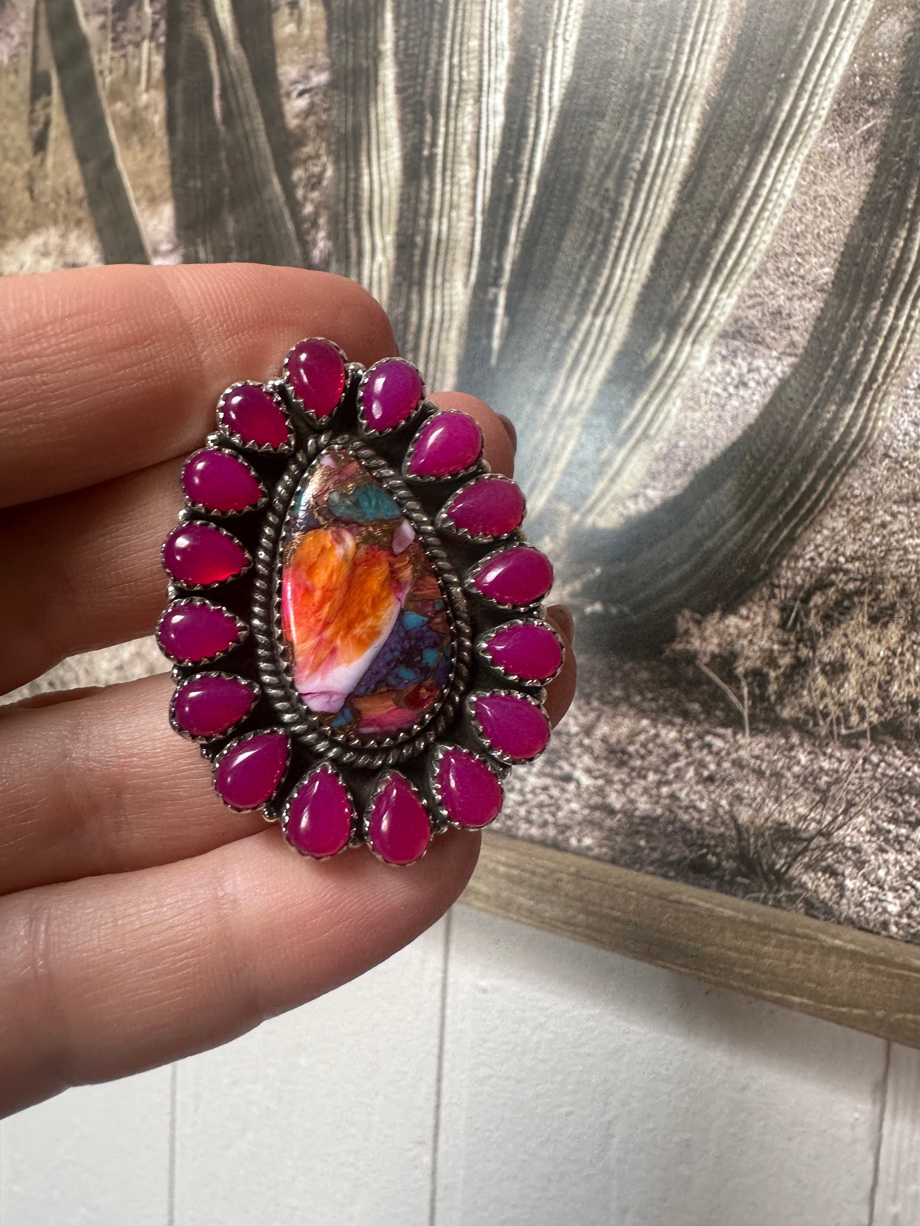 Handmade Pink Dream, Pink Onyx & Sterling Silver Adjustable Ring-drop