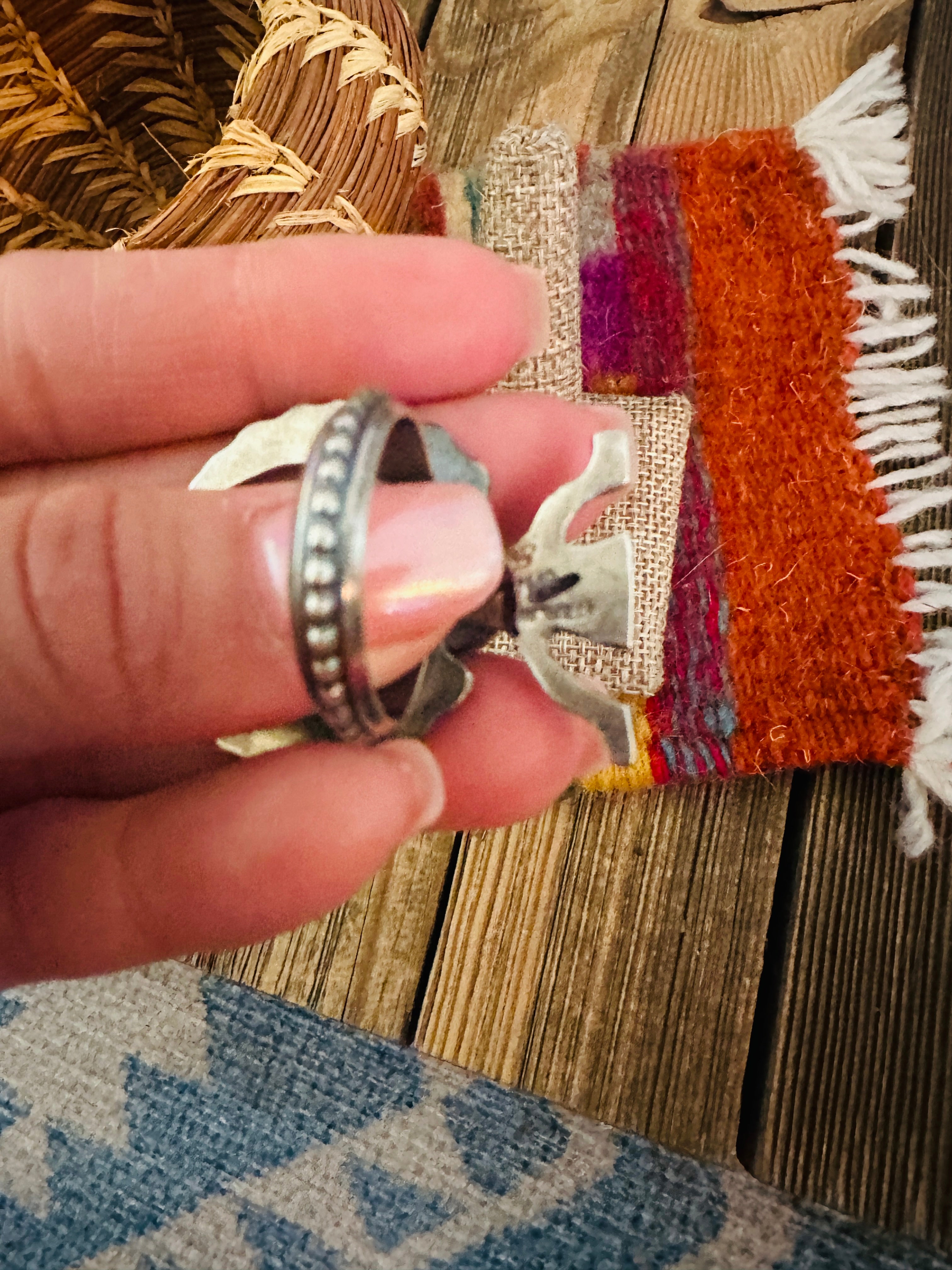 Handcrafted Turquoise and Sterling Silver Thunderbird Ring size 8 by Chimney Butte