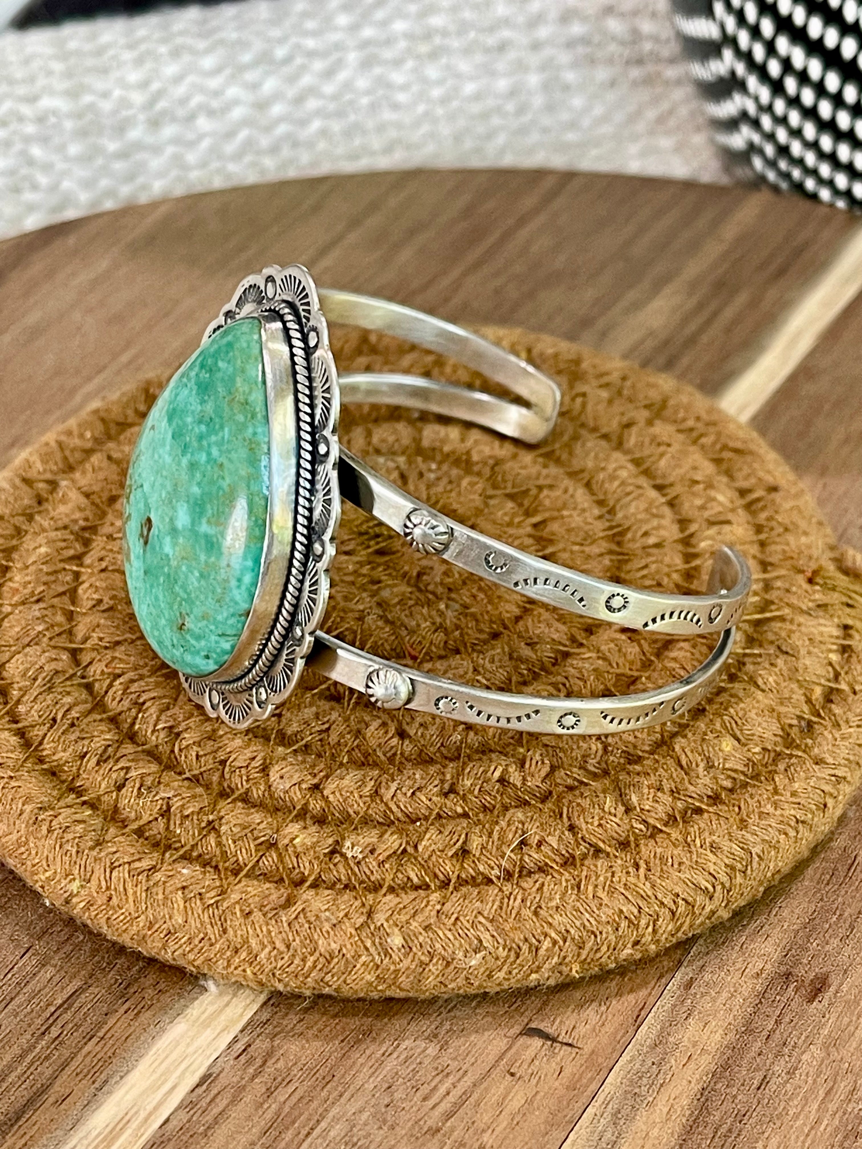 Gorgeous Handmade Sterling Silver & Royston Turquoise Cuff Bracelet