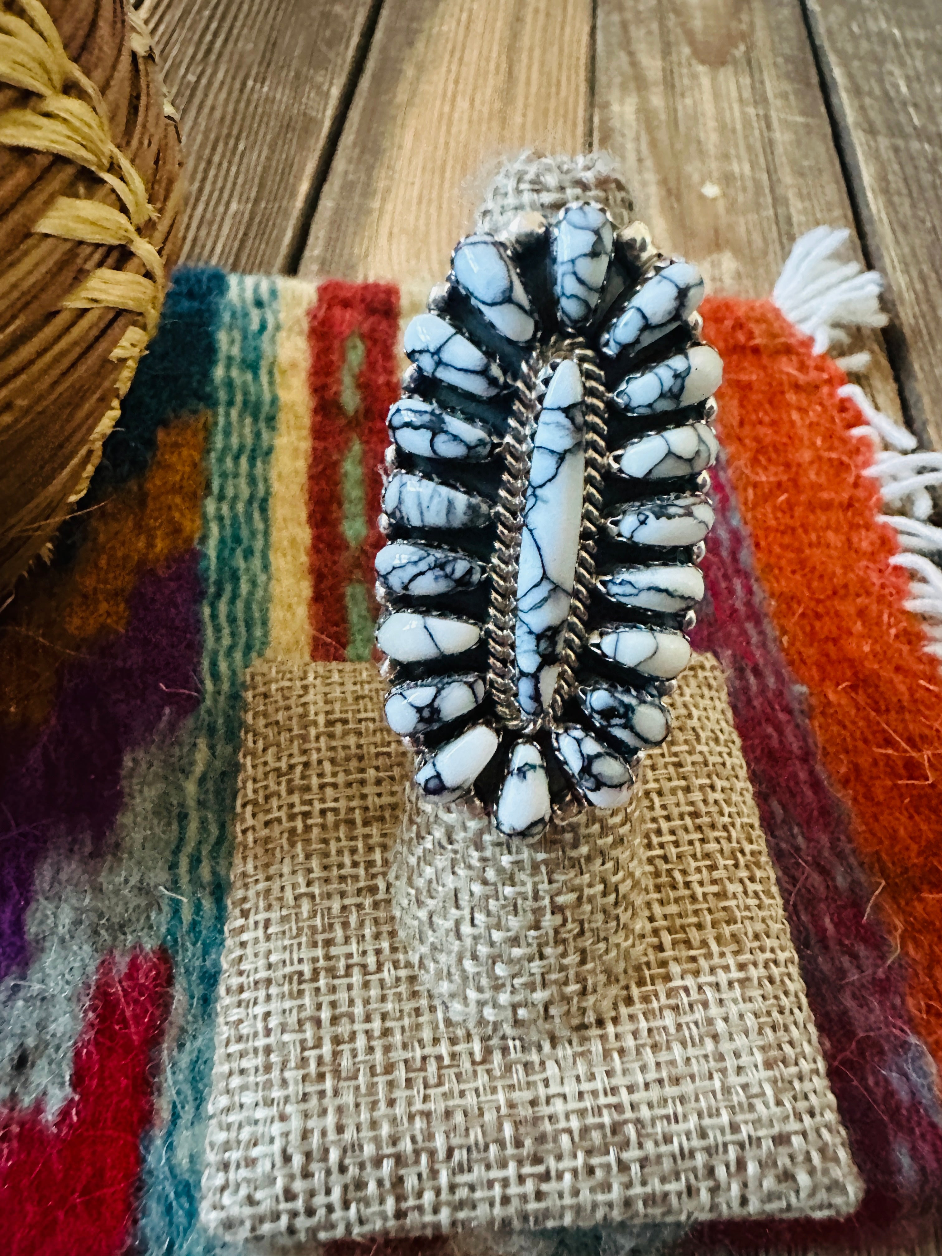 Handcrafted Sterling Silver & Howlite Cluster Ring Size 6