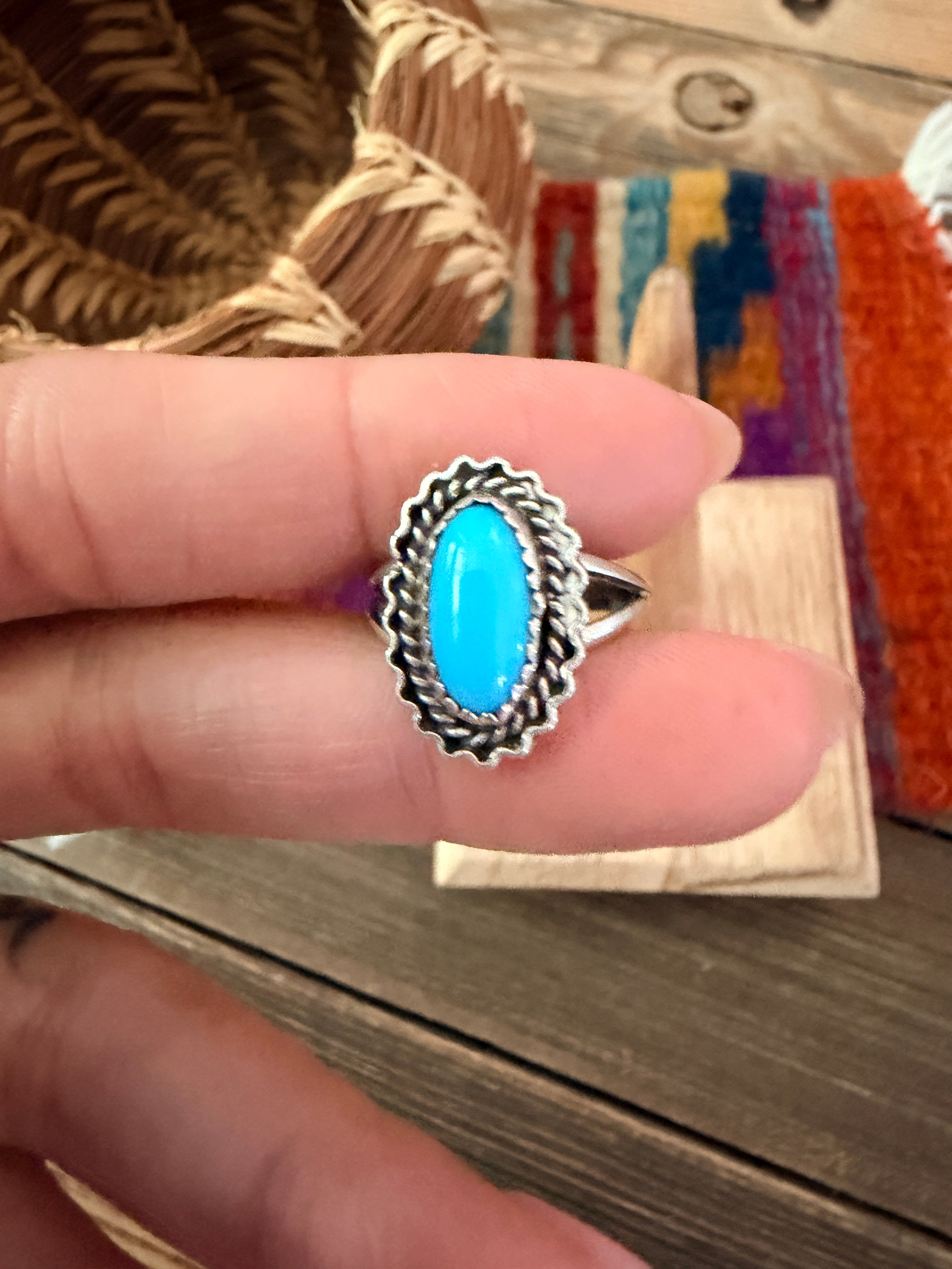 Old Pawn Handcrafted Turquoise & Sterling Silver Ring Size 5.5