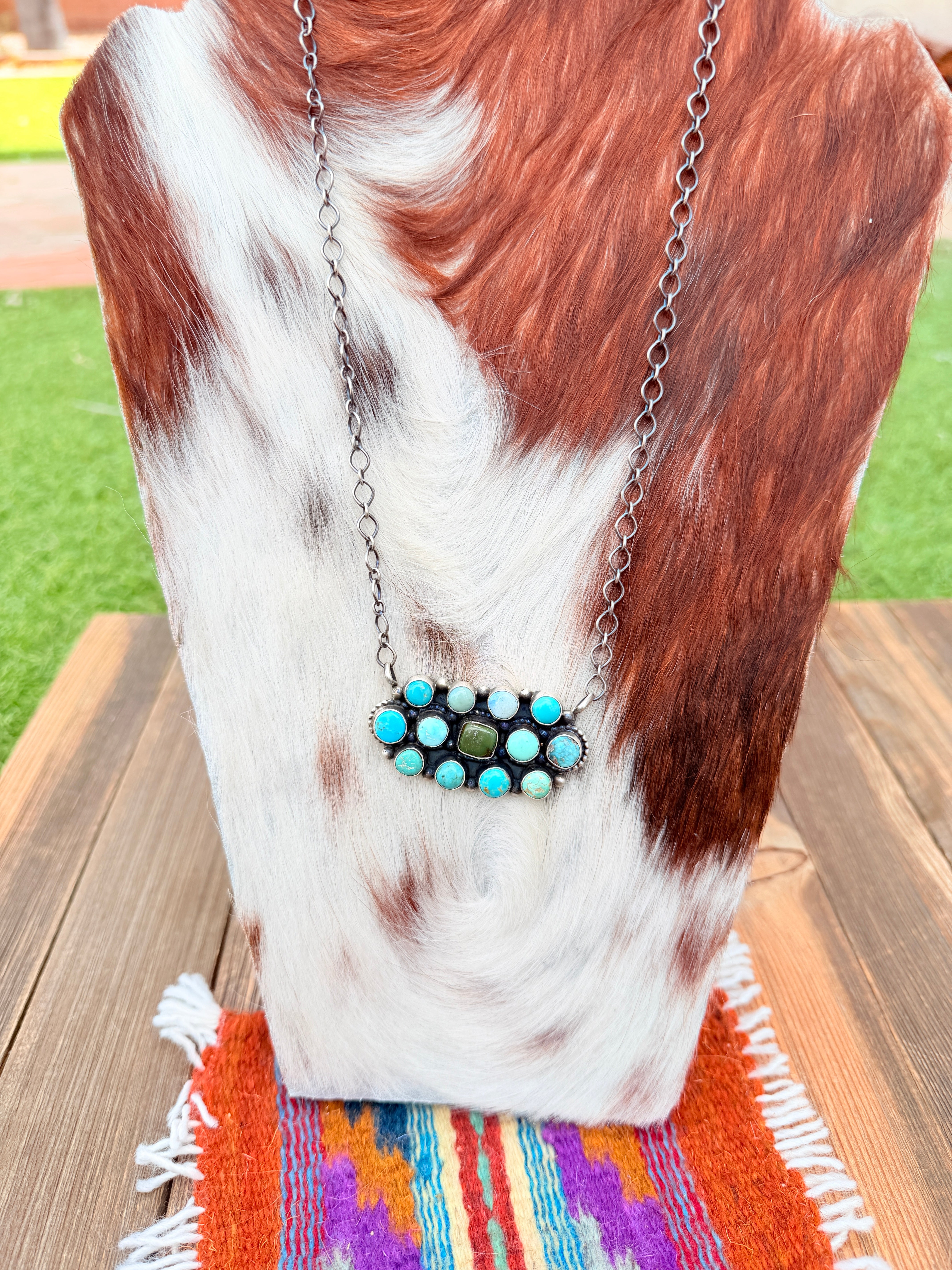 Handcrafted Turquoise & Sterling Silver Cluster Necklace by Travis Jim