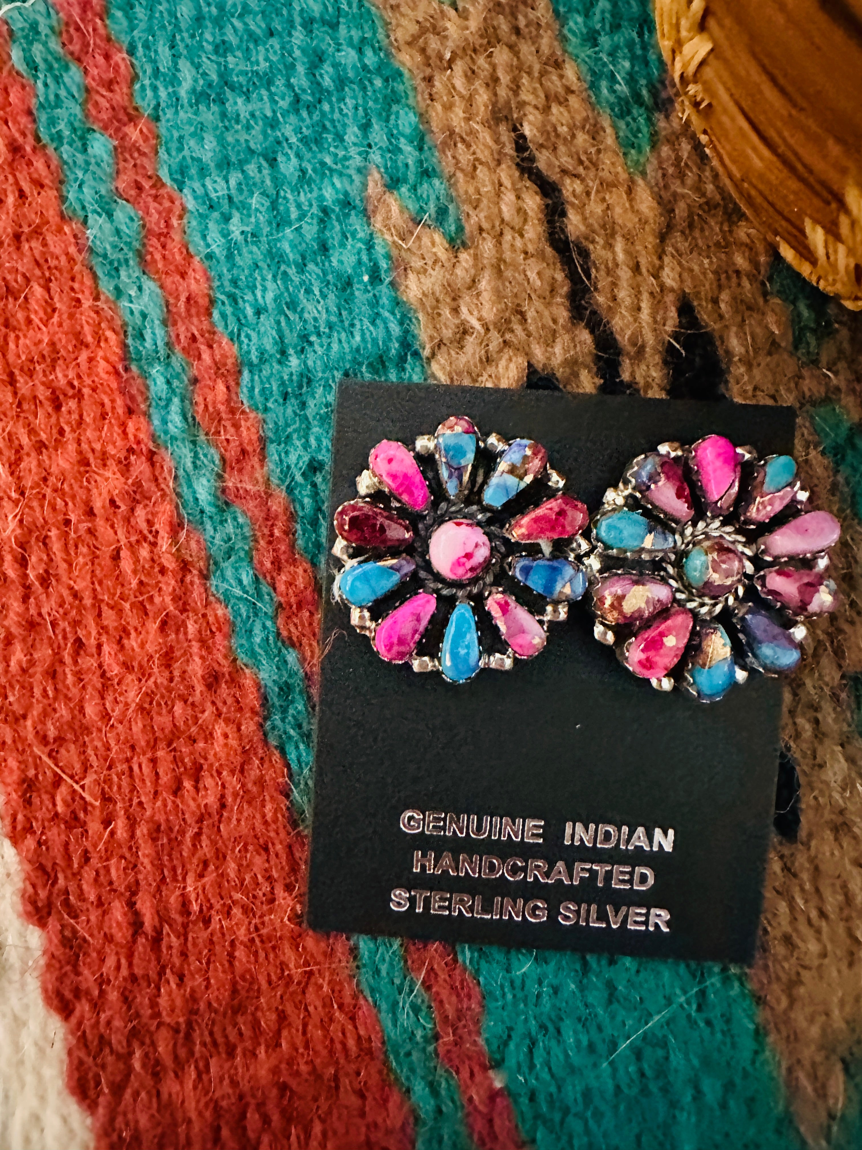 Navajo Pink Dream Mojave & Sterling Silver Cluster Post Earrings