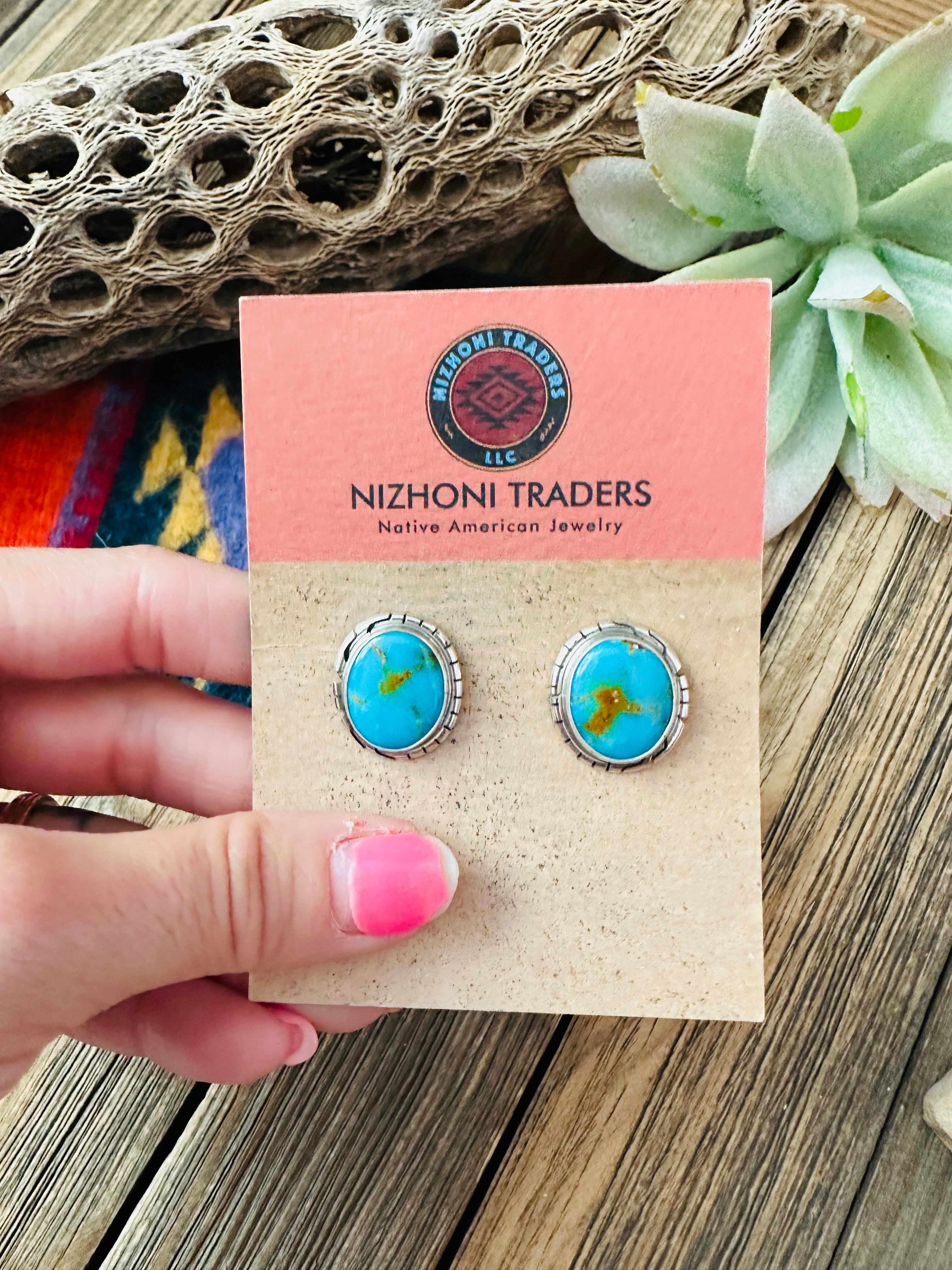 Navajo Royston Turquoise & Sterling Silver Stud Earrings