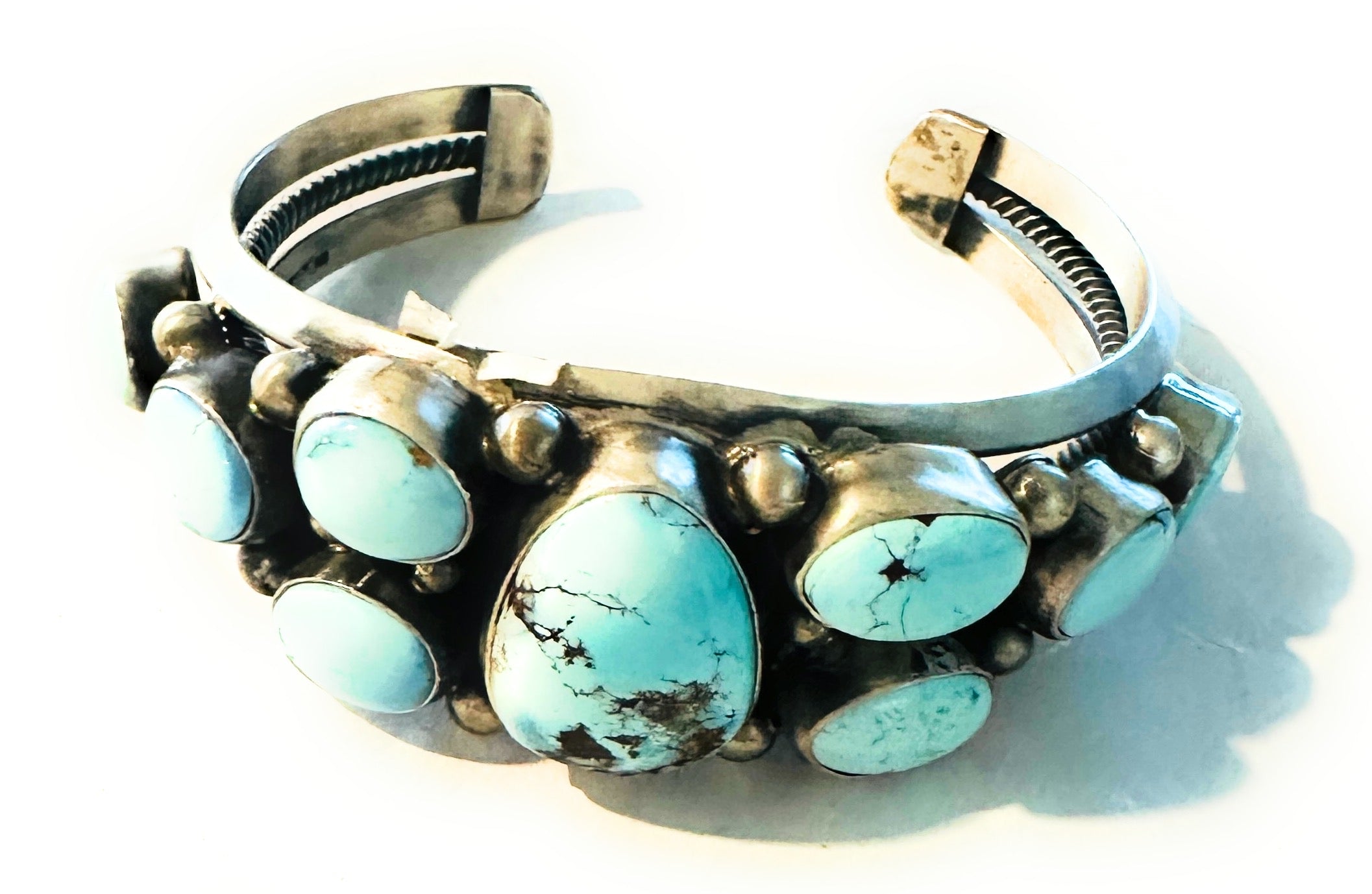 Navajo Golden Hills Turquoise & Sterling Silver Cuff Bracelet by Kathleen Chavez