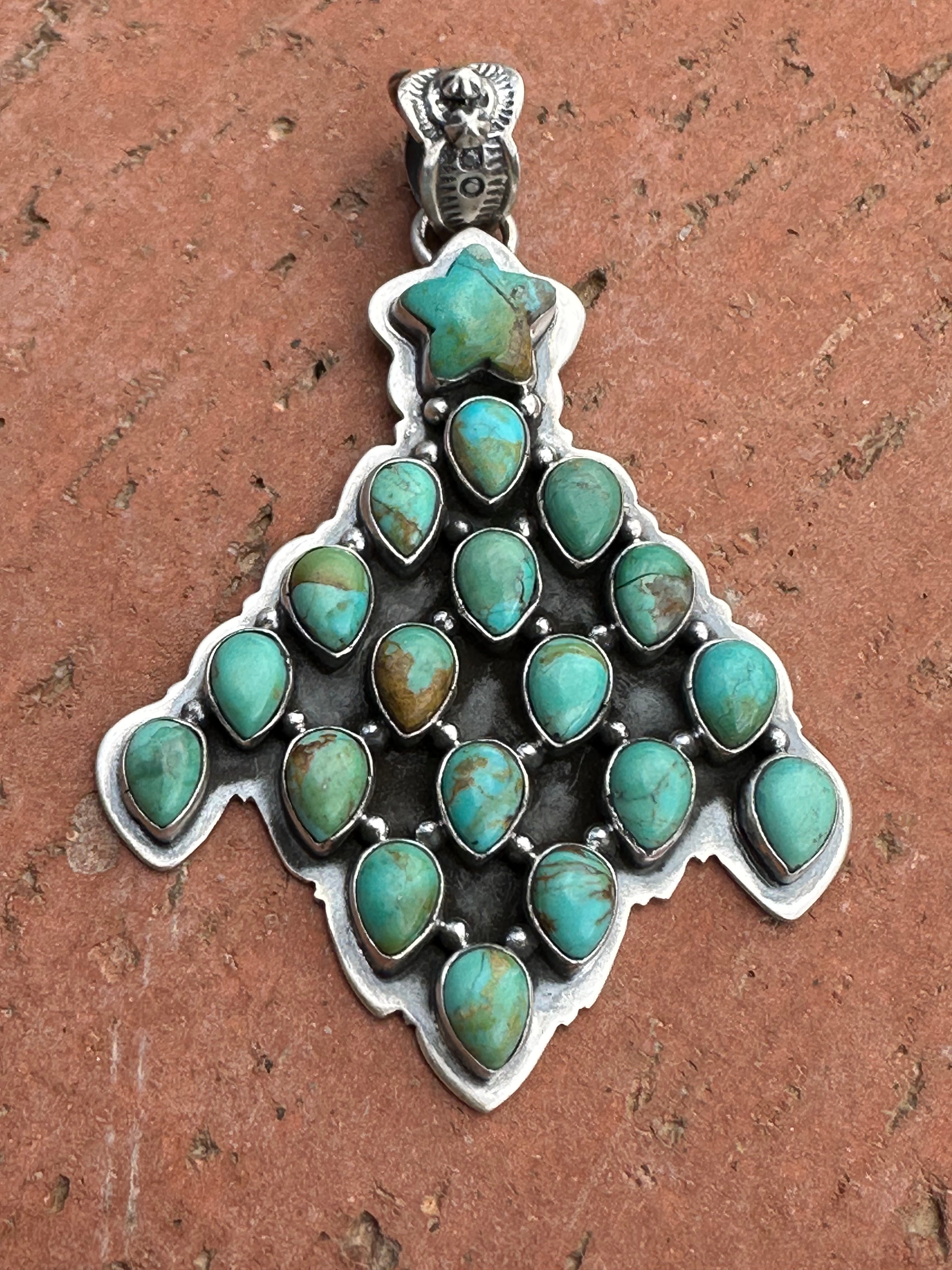 Handmade Sterling Silver  & Turquoise Christmas Tree Pendant