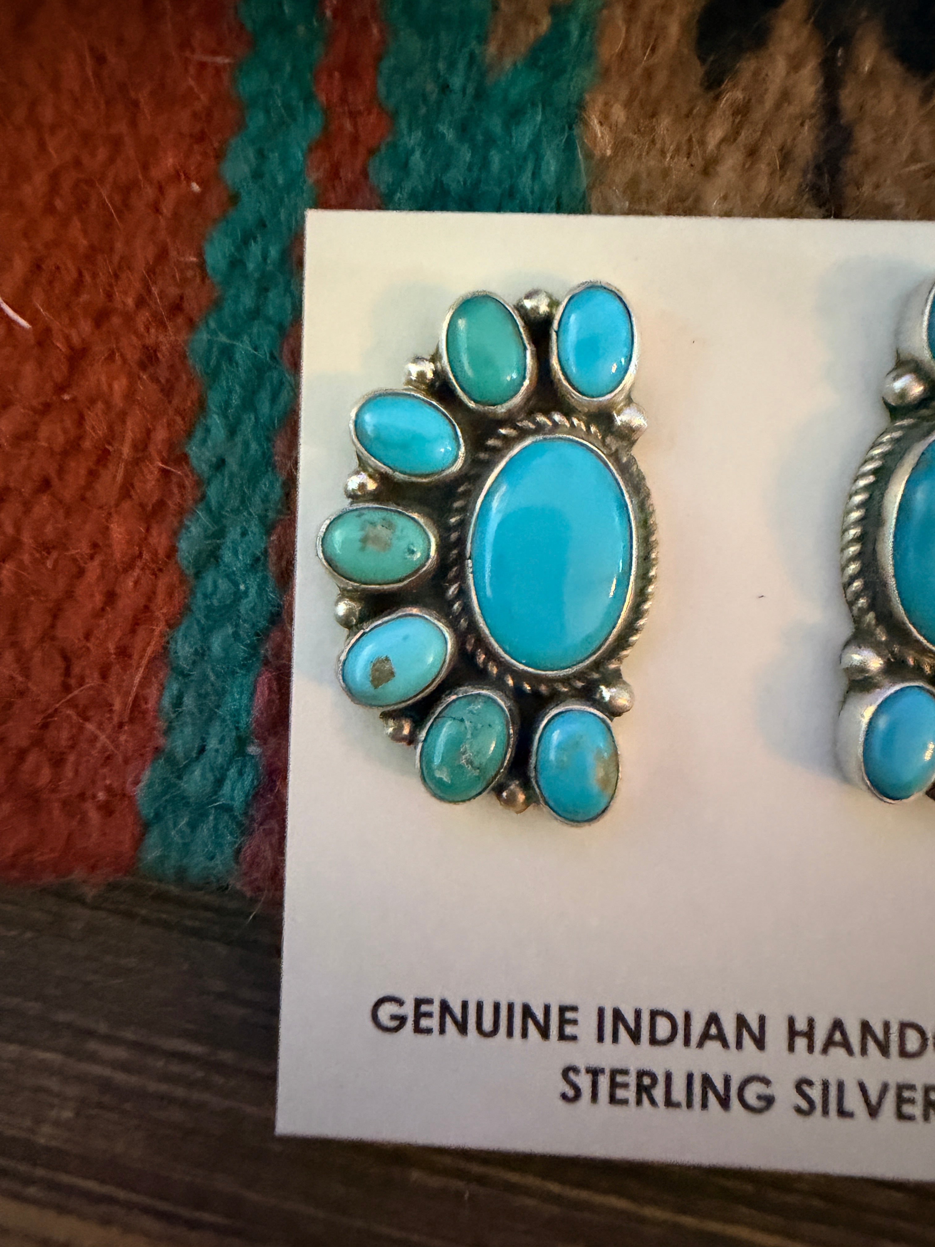 Handcrafted Turquoise & Sterling Silver Cluster Post Earrings by Genevieve James