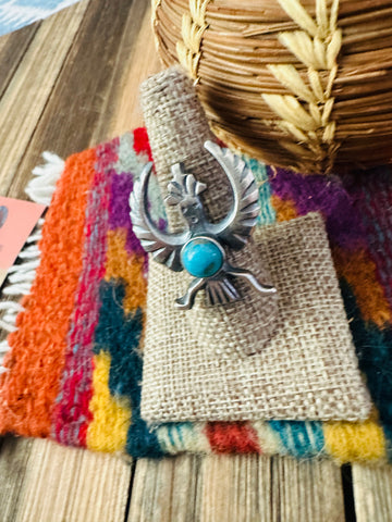 Handcrafted Turquoise and Sterling Silver Thunderbird Ring size 8 by Chimney Butte