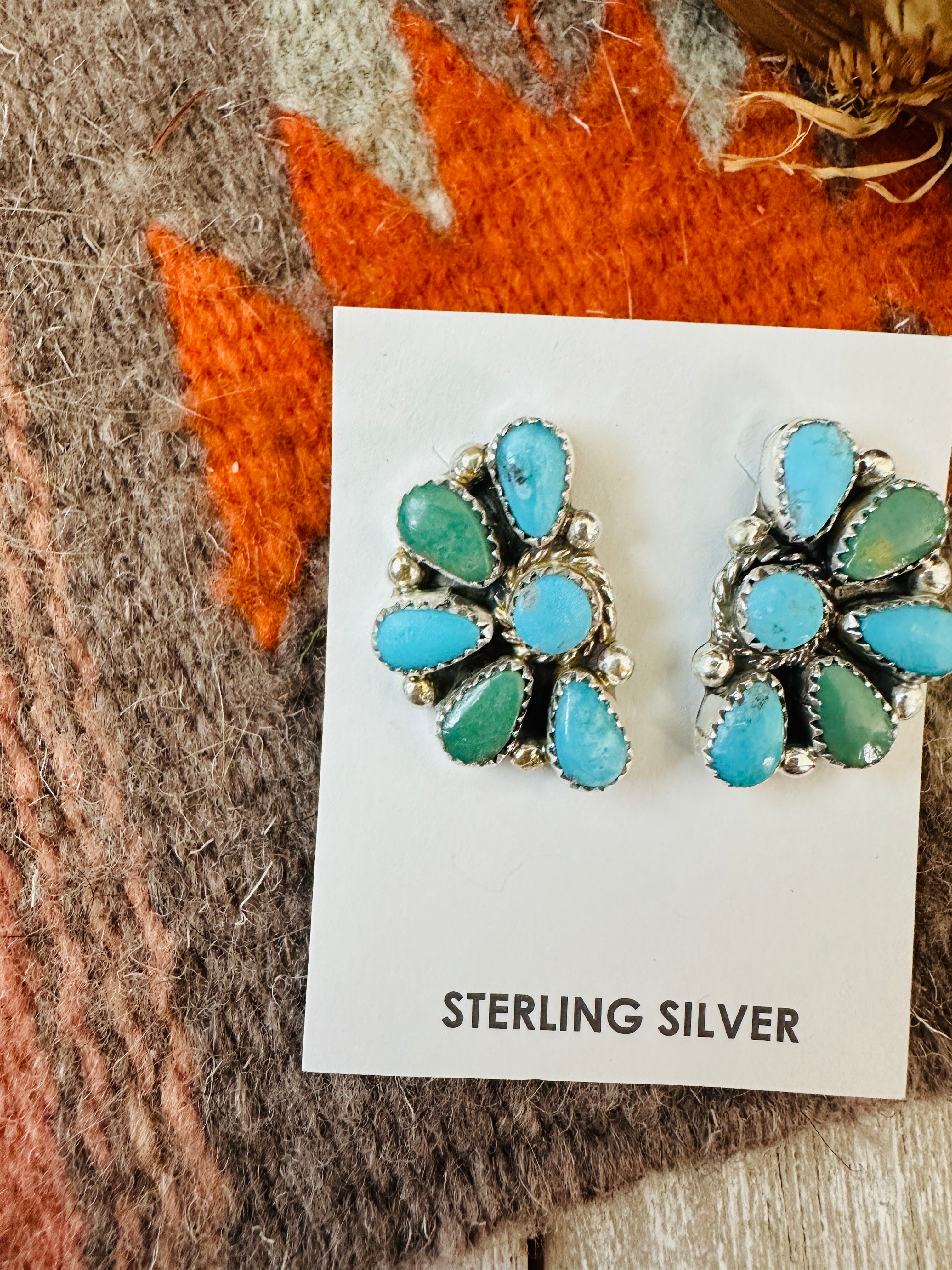 Handcrafted Sterling Silver & Turquoise Cluster Post Earrings