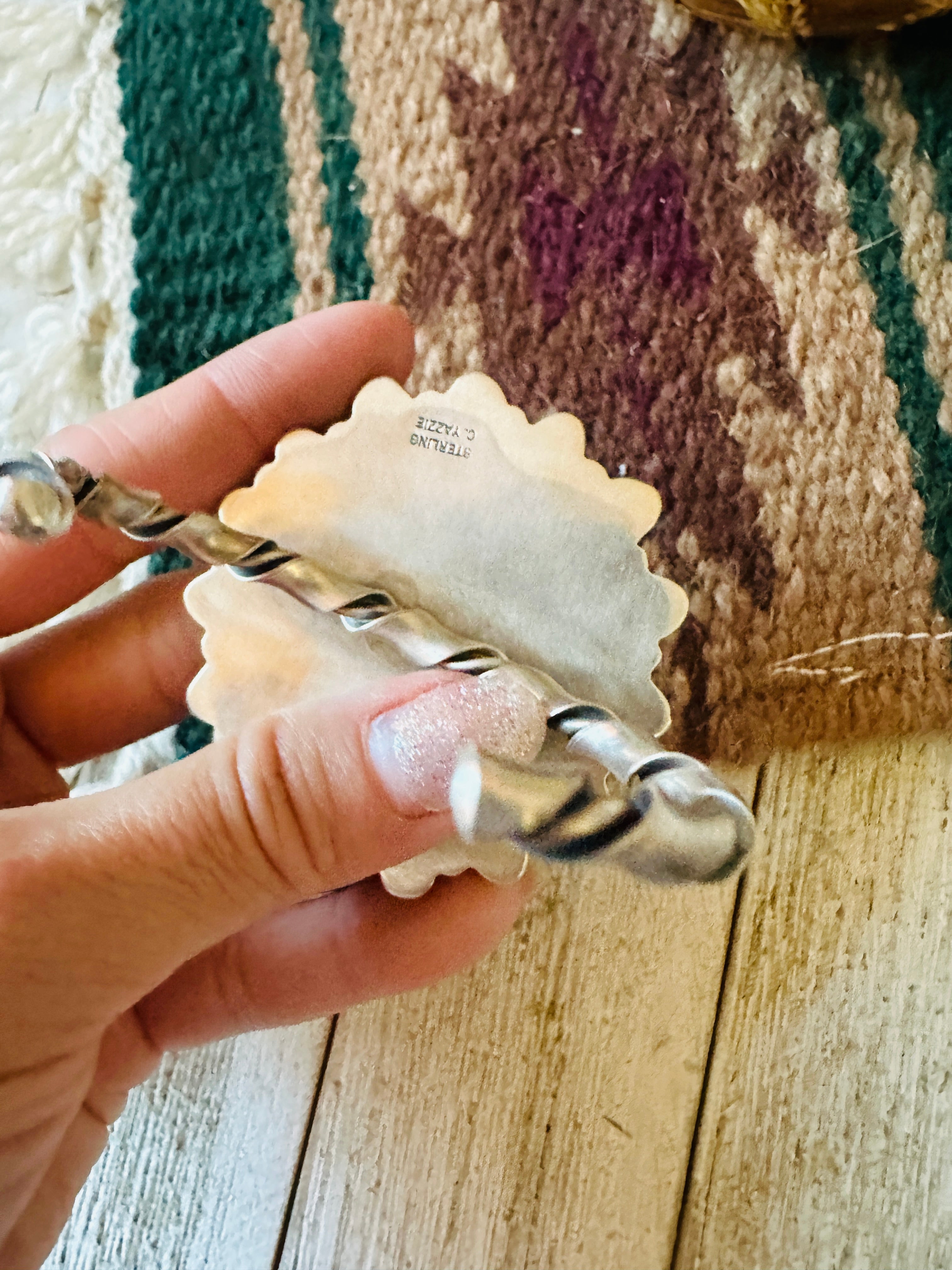 Navajo Queen Pink Conch Shell & Sterling Silver Cluster Cuff Bracelet