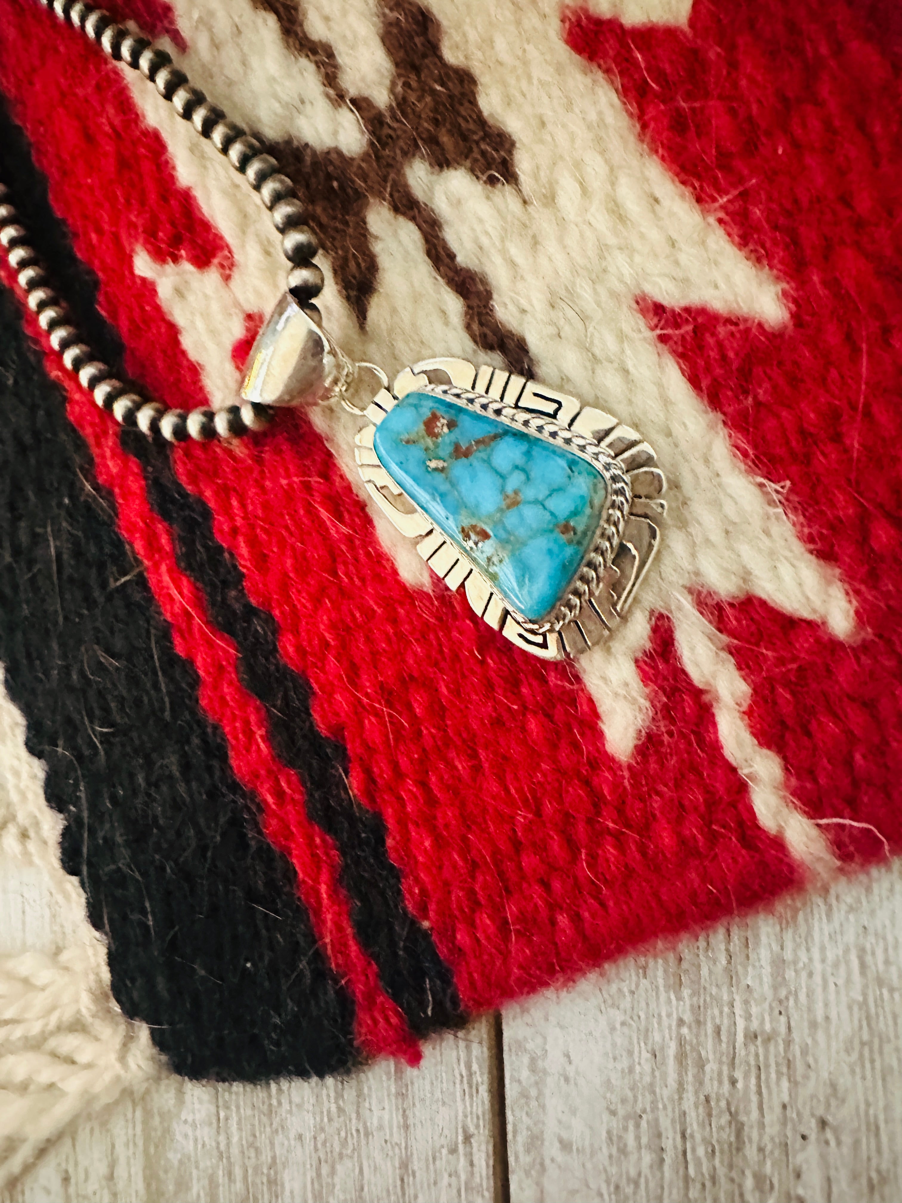 Navajo Kingman Web Turquoise & Sterling Silver Pendant