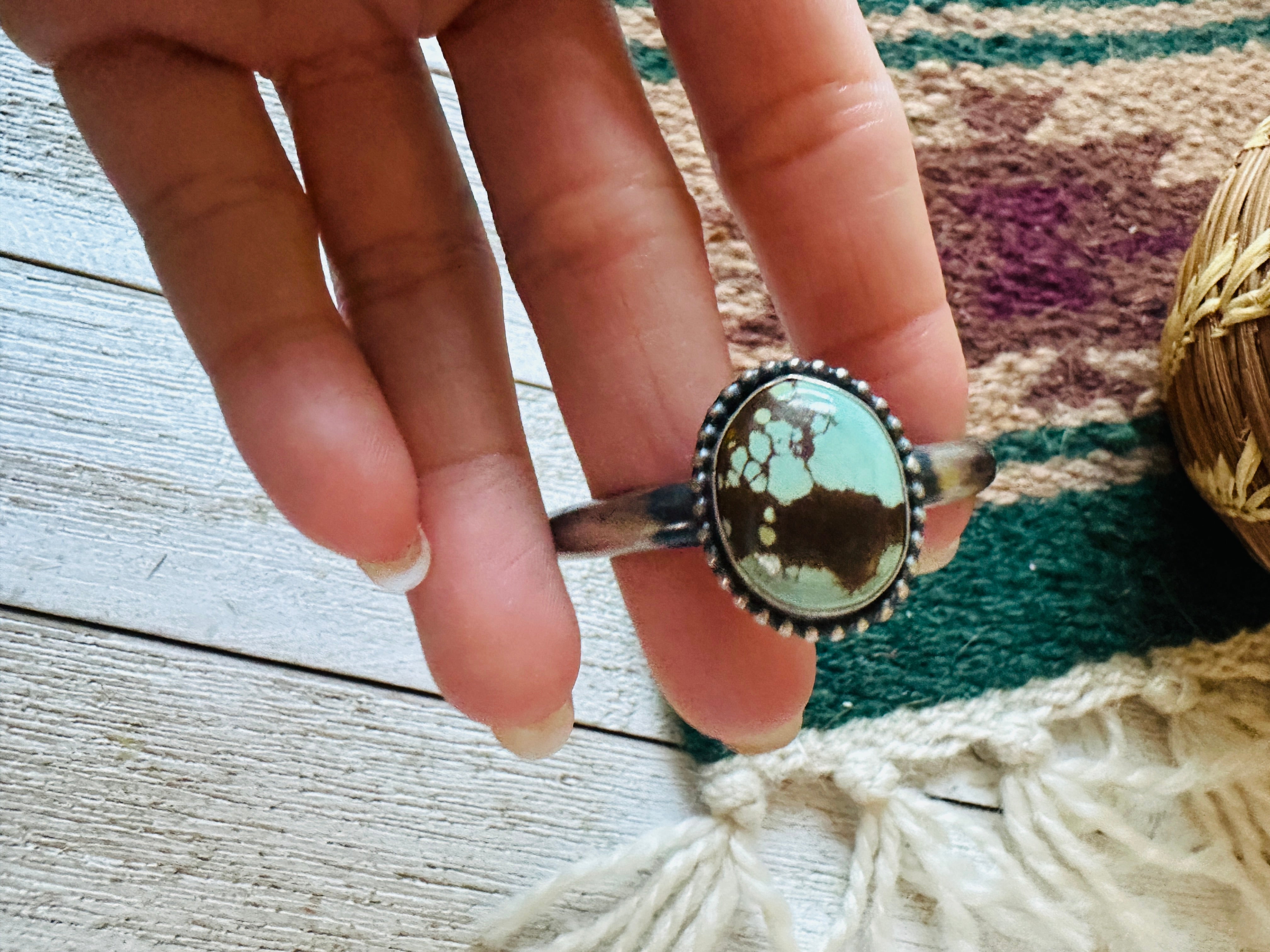 Navajo Sterling Silver & Number 8 Turquoise Cuff Bracelet