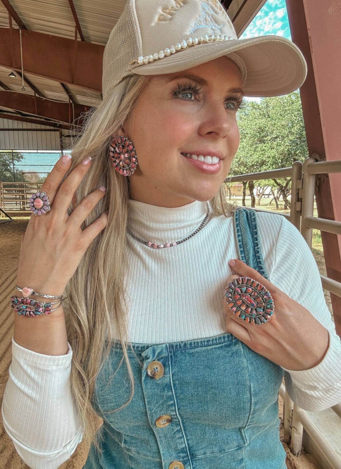 Navajo Pink Dream & Sterling Silver Cluster Post Earrings Signed