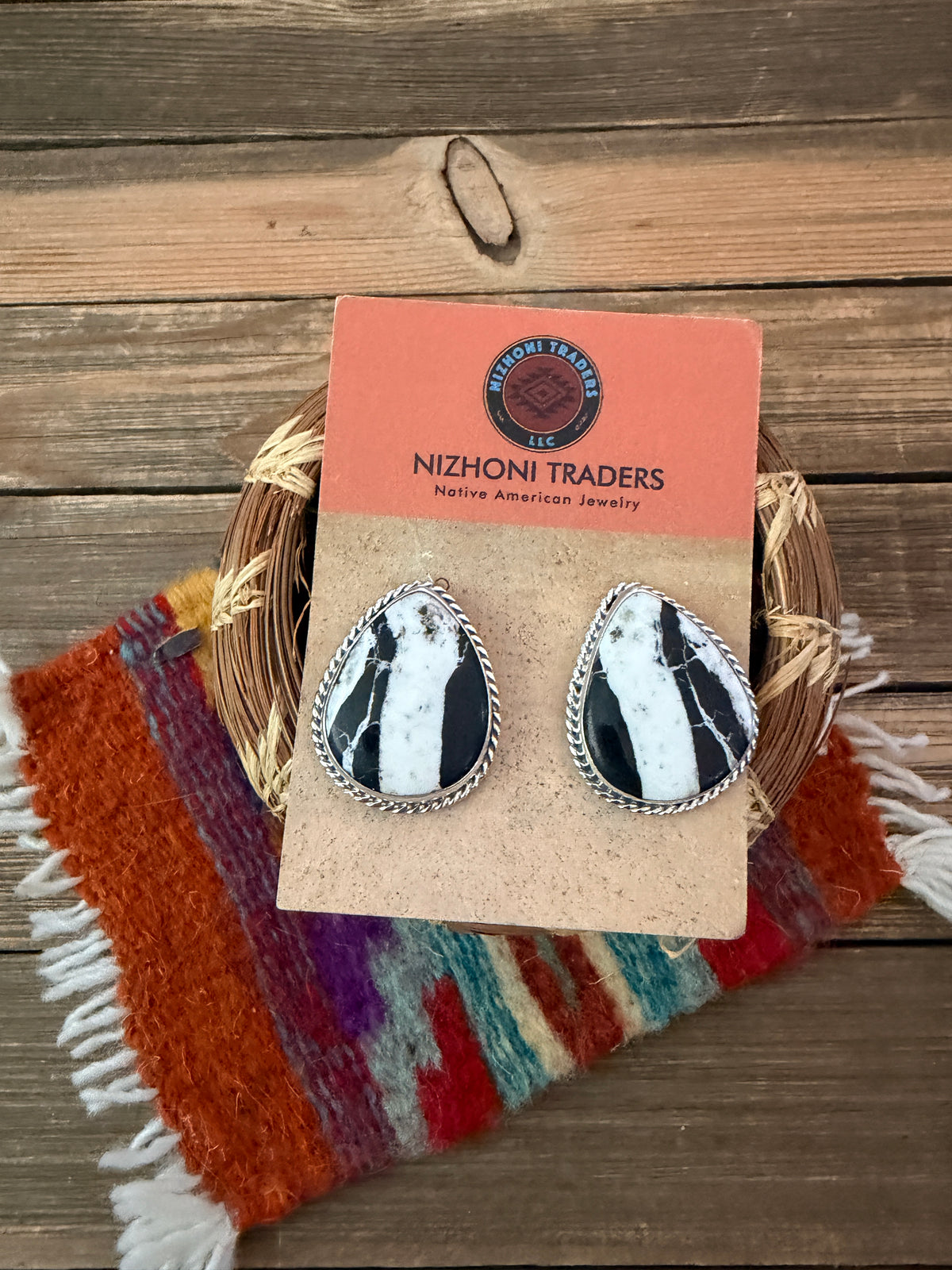 Handcrafted White Buffalo & Sterling Silver Post Earrings