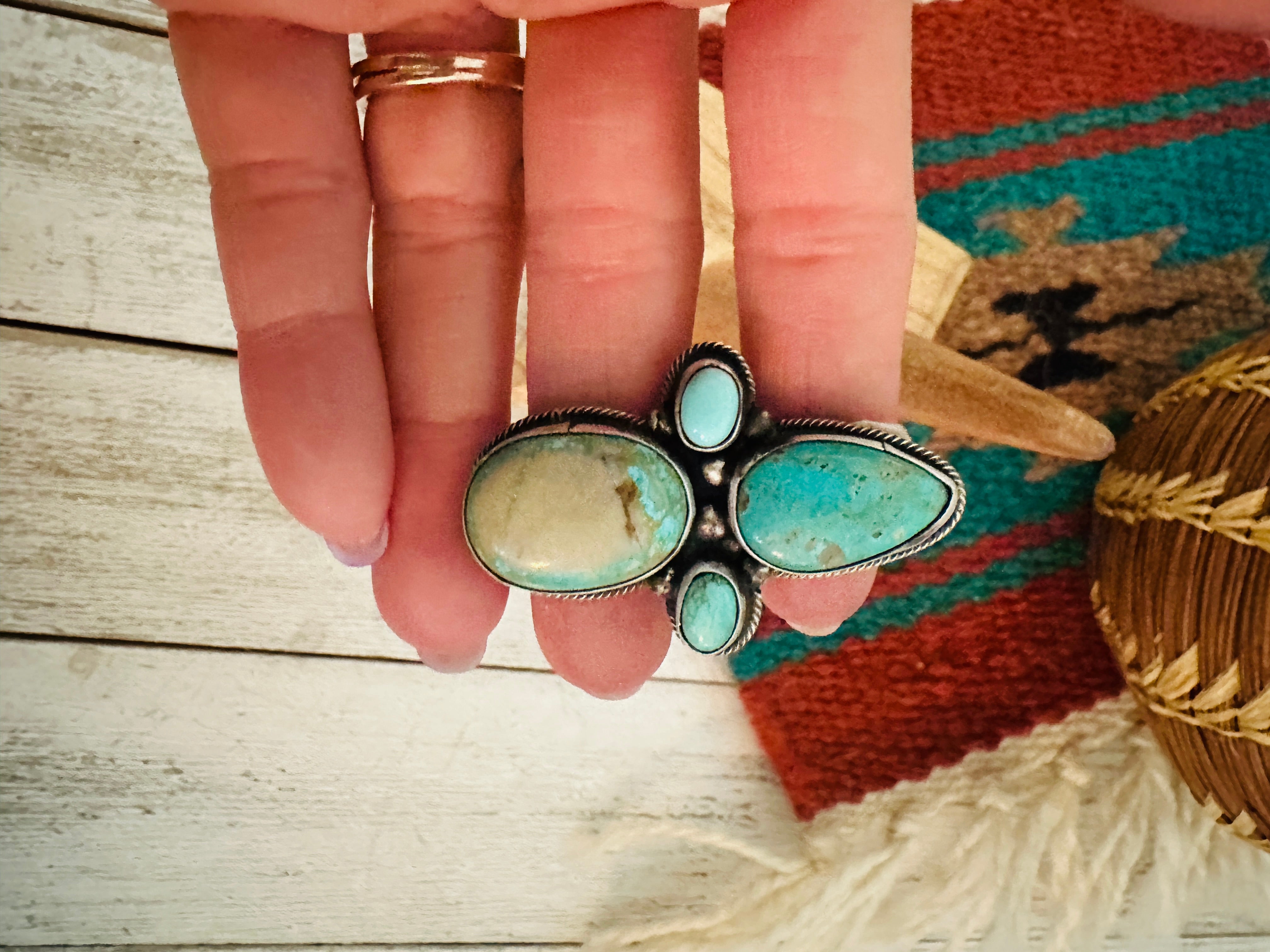 Navajo Royston Turquoise & Sterling Silver Adjustable Ring