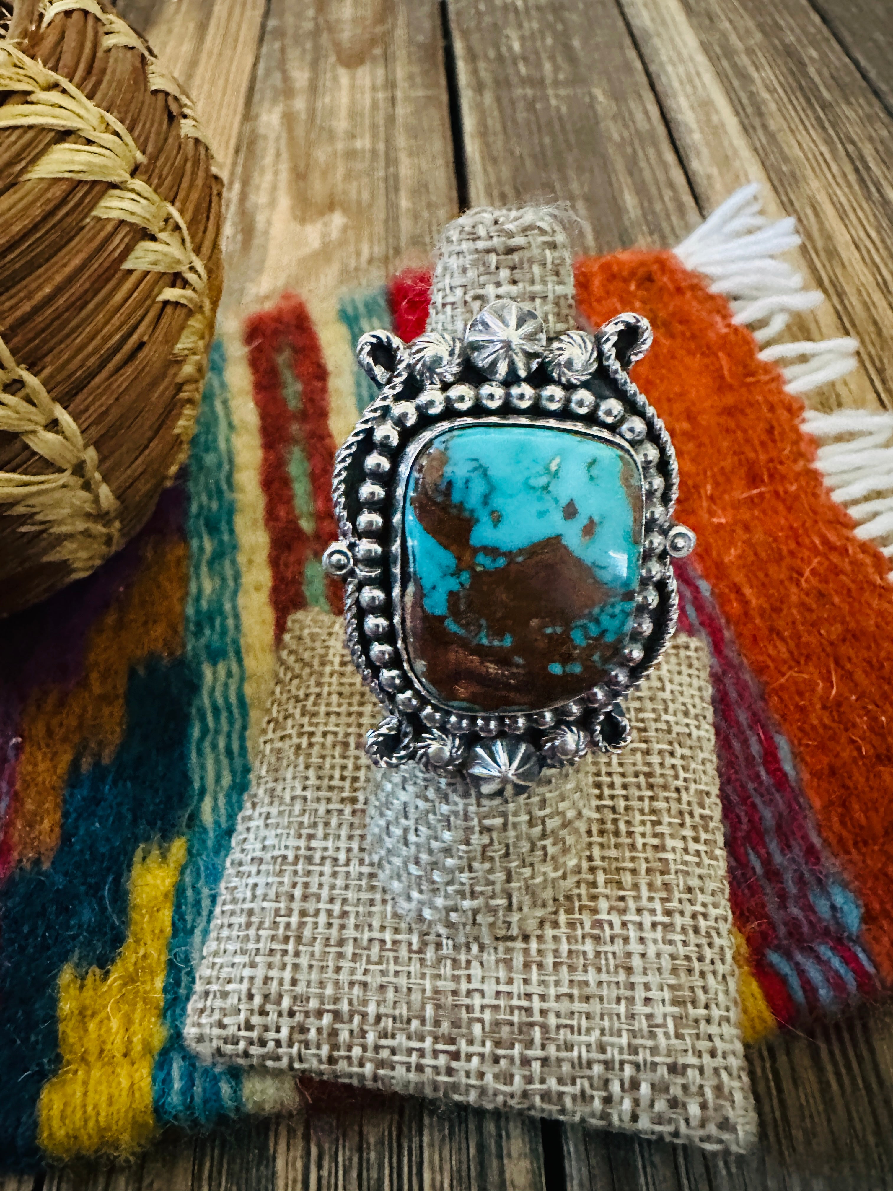 Handcrafted Pilot Mountain Turquoise & Sterling Silver Heart Ring 7 by Rosella Paxson