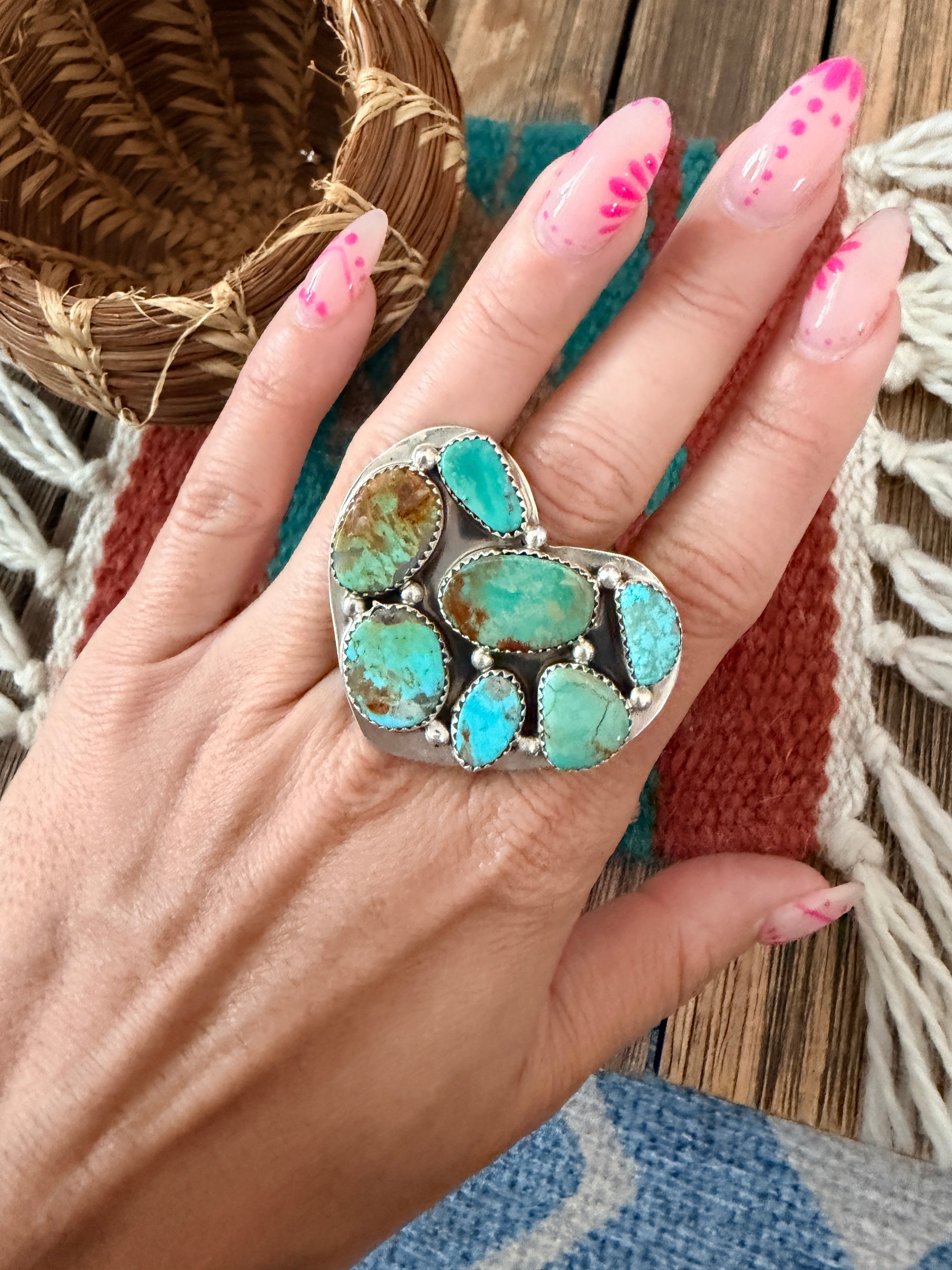 Handcrafted Turquoise & Sterling Silver Adjustable Heart Ring by Jacqueline Silver