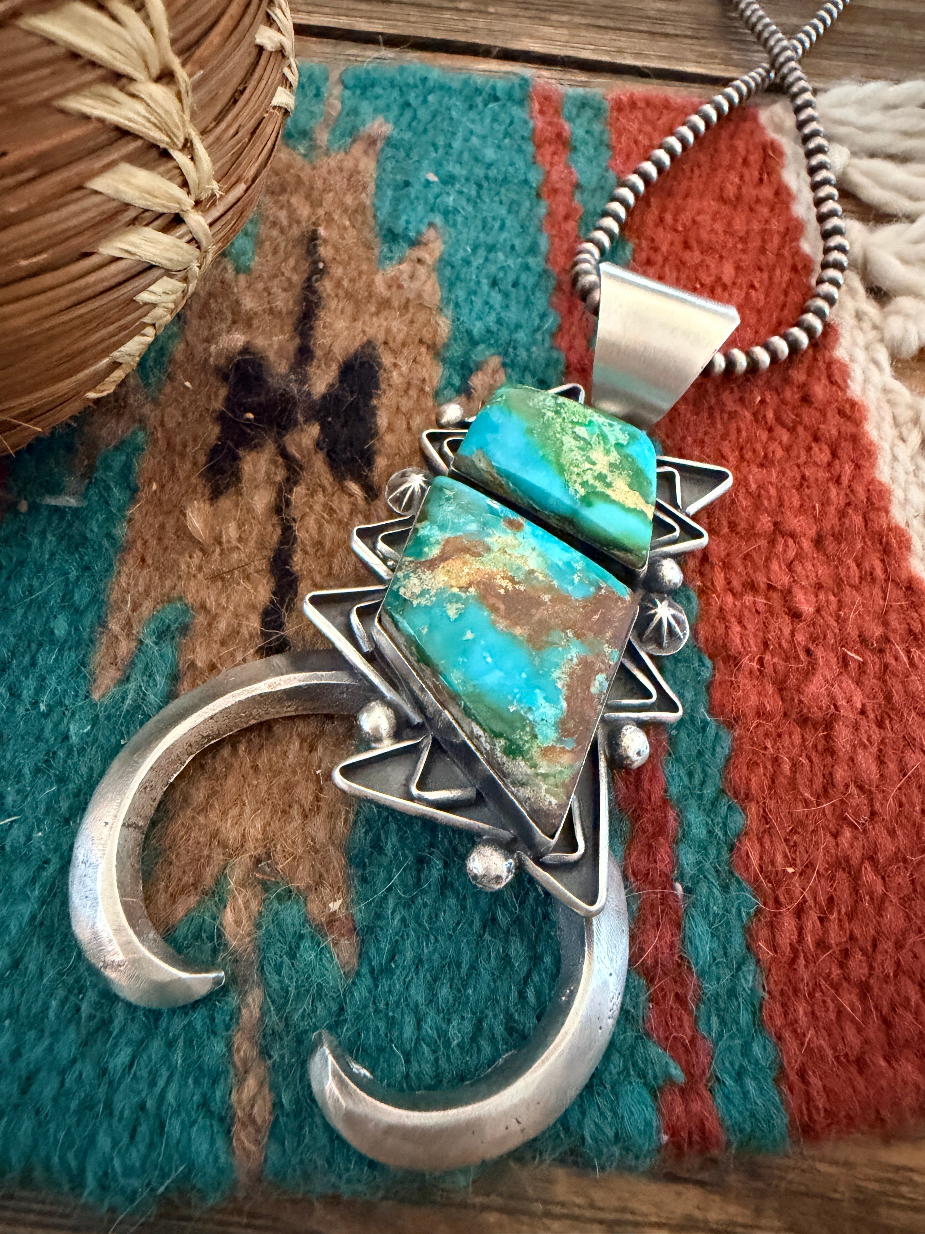 Handcrafted Sterling Silver & Sonoran Mountain Turquoise Naja Pendant by Chimney Butte