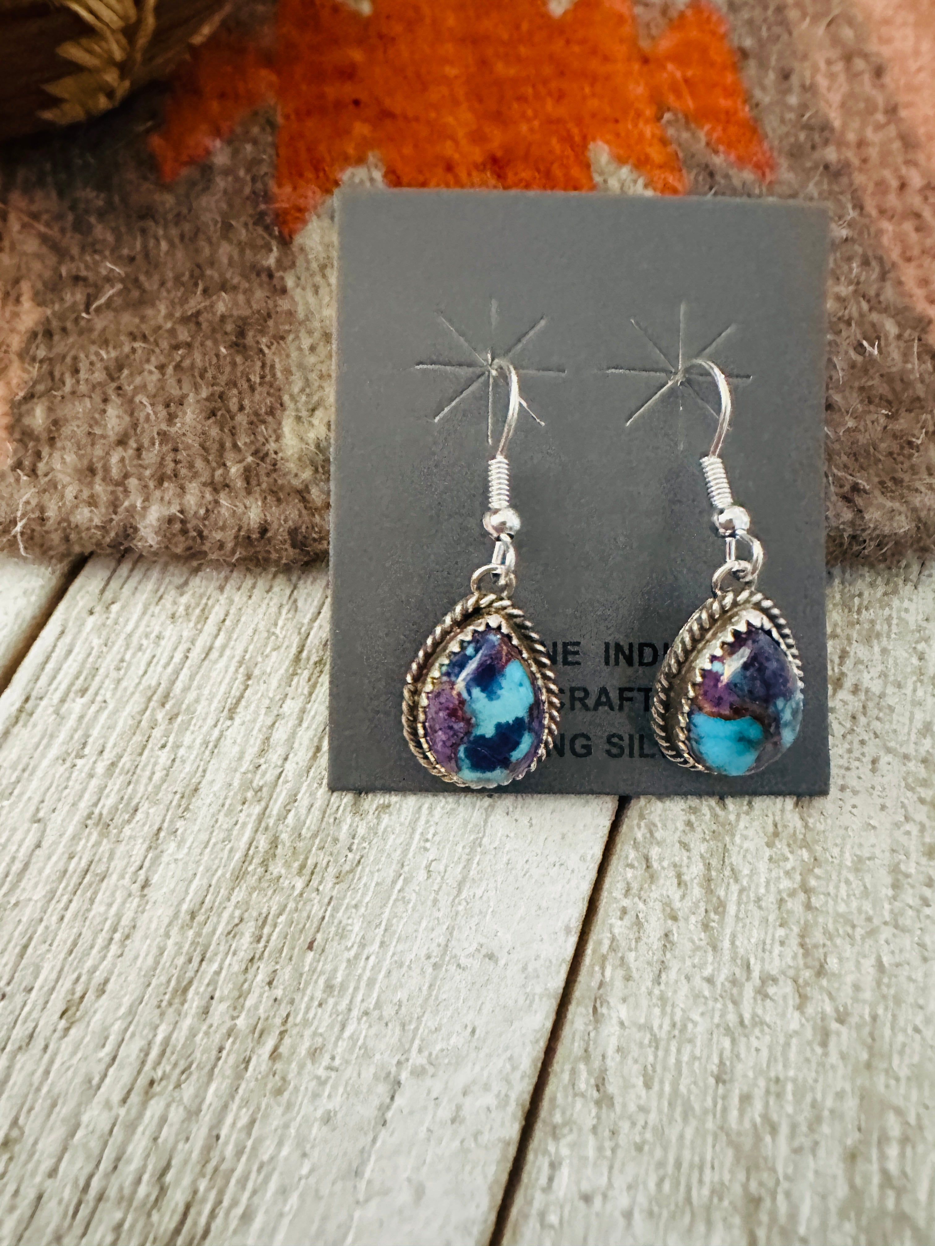 Handcrafted  Sterling Silver & Purple Mojave Dangle Earrings