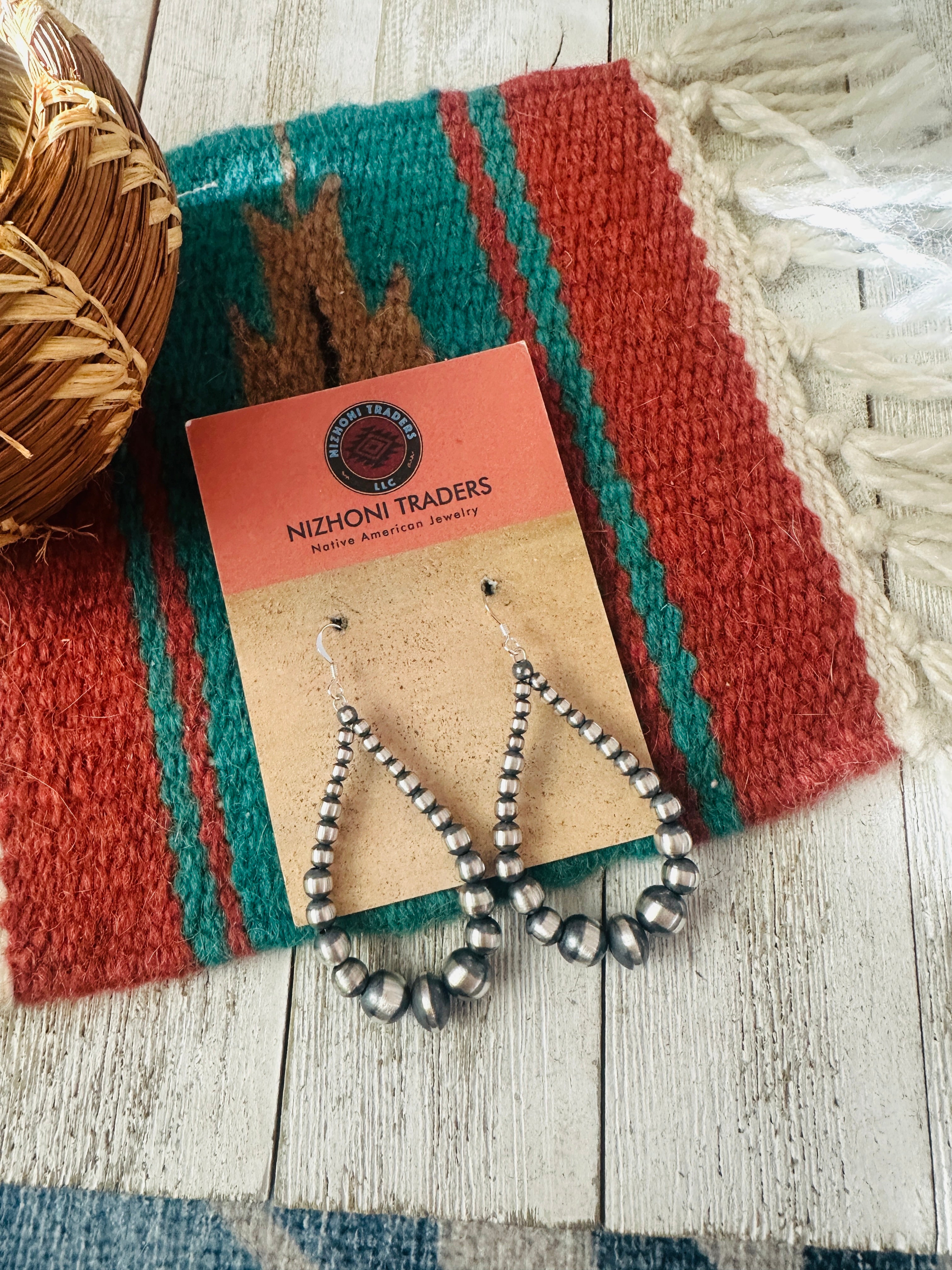 Handcrafted Sterling Silver Beaded Dangle Hoop Earrings