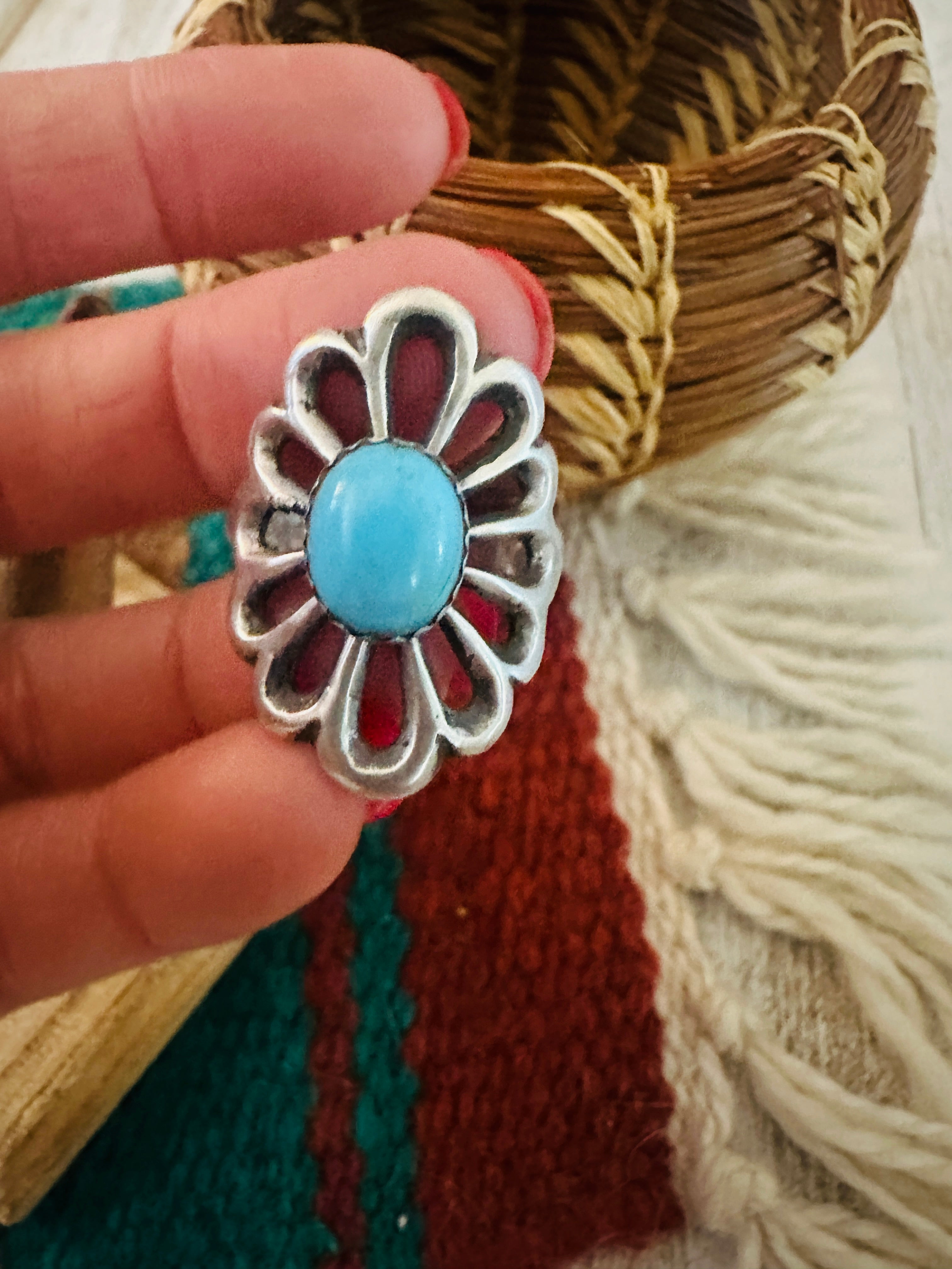 Navajo Sterling Silver & Turquoise Flower Ring