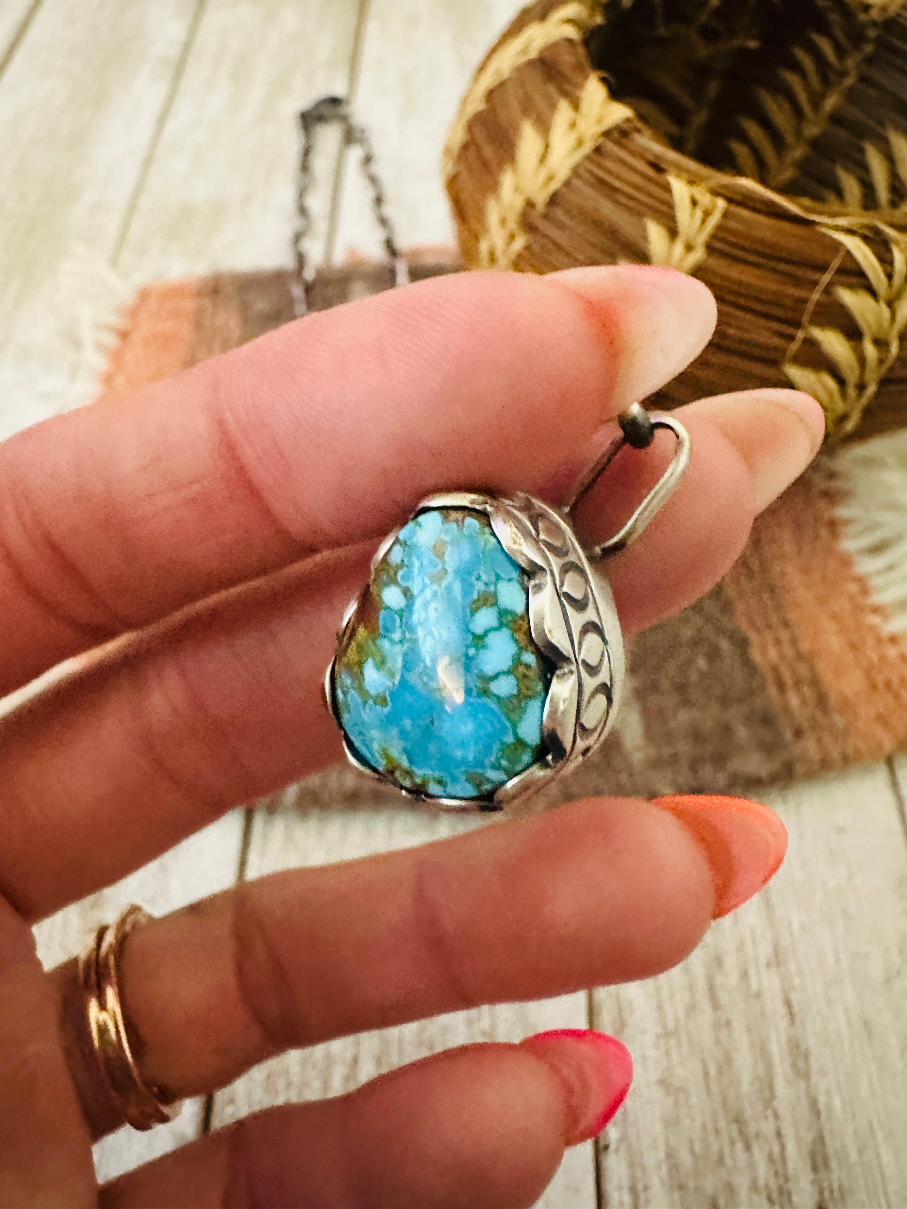 Handcrafted Turquoise & Sterling Silver Chain Necklace