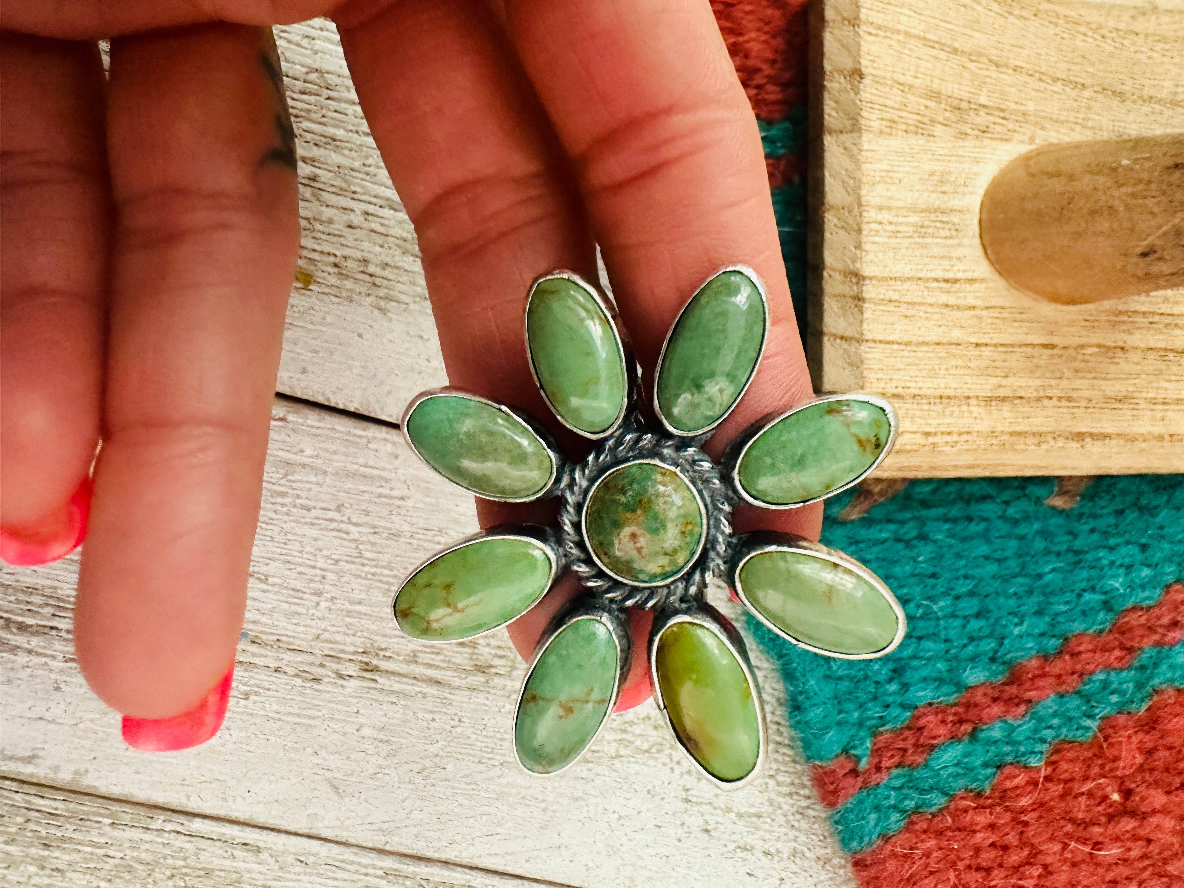 Navajo Sterling Silver & Turquoise Adjustable Flower Ring