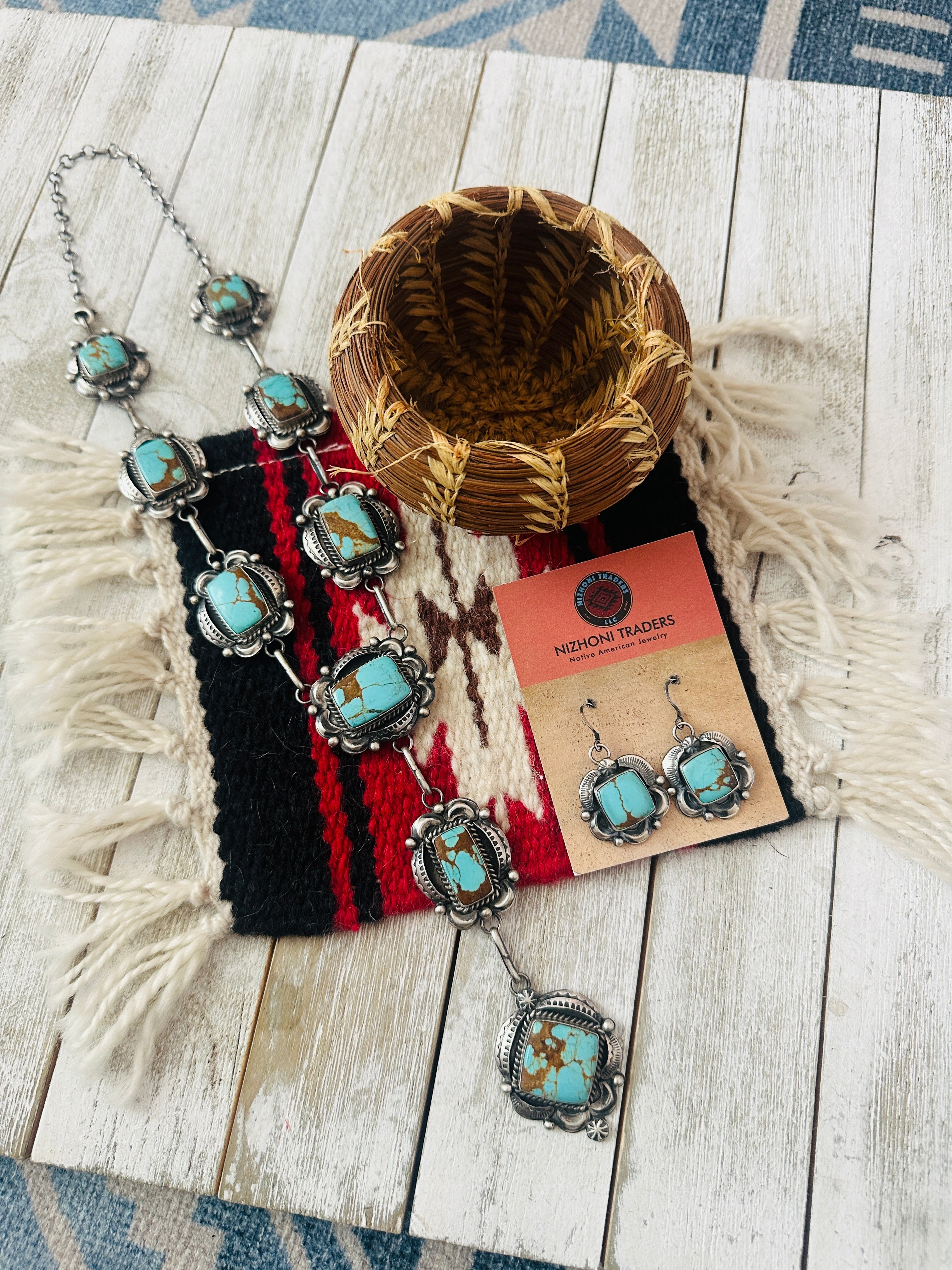 Handcrafted Number 8  Turquoise & Sterling Silver Necklace Set