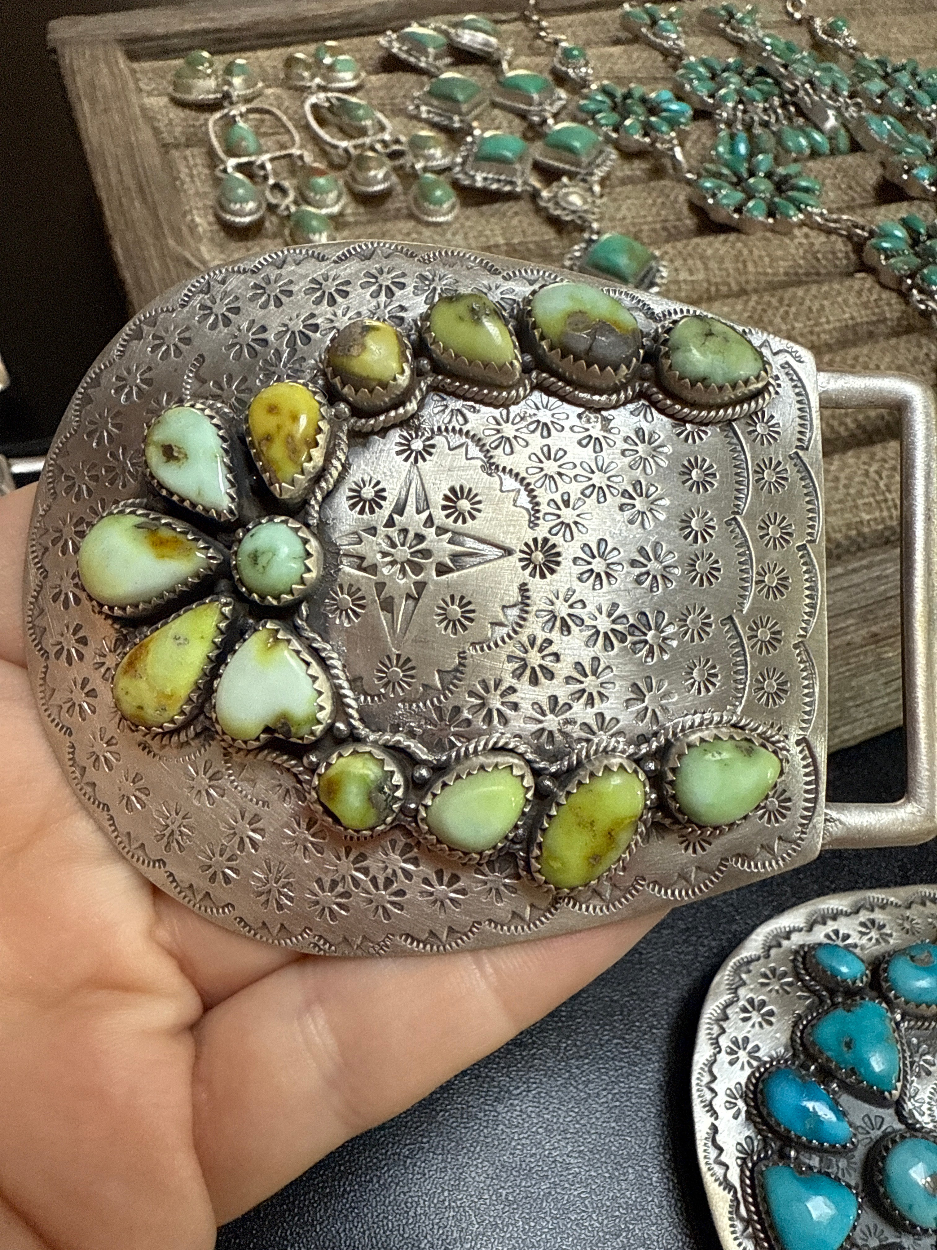 Handmade Sterling Silver Multi Stone Buckle with Signed Nizhoni