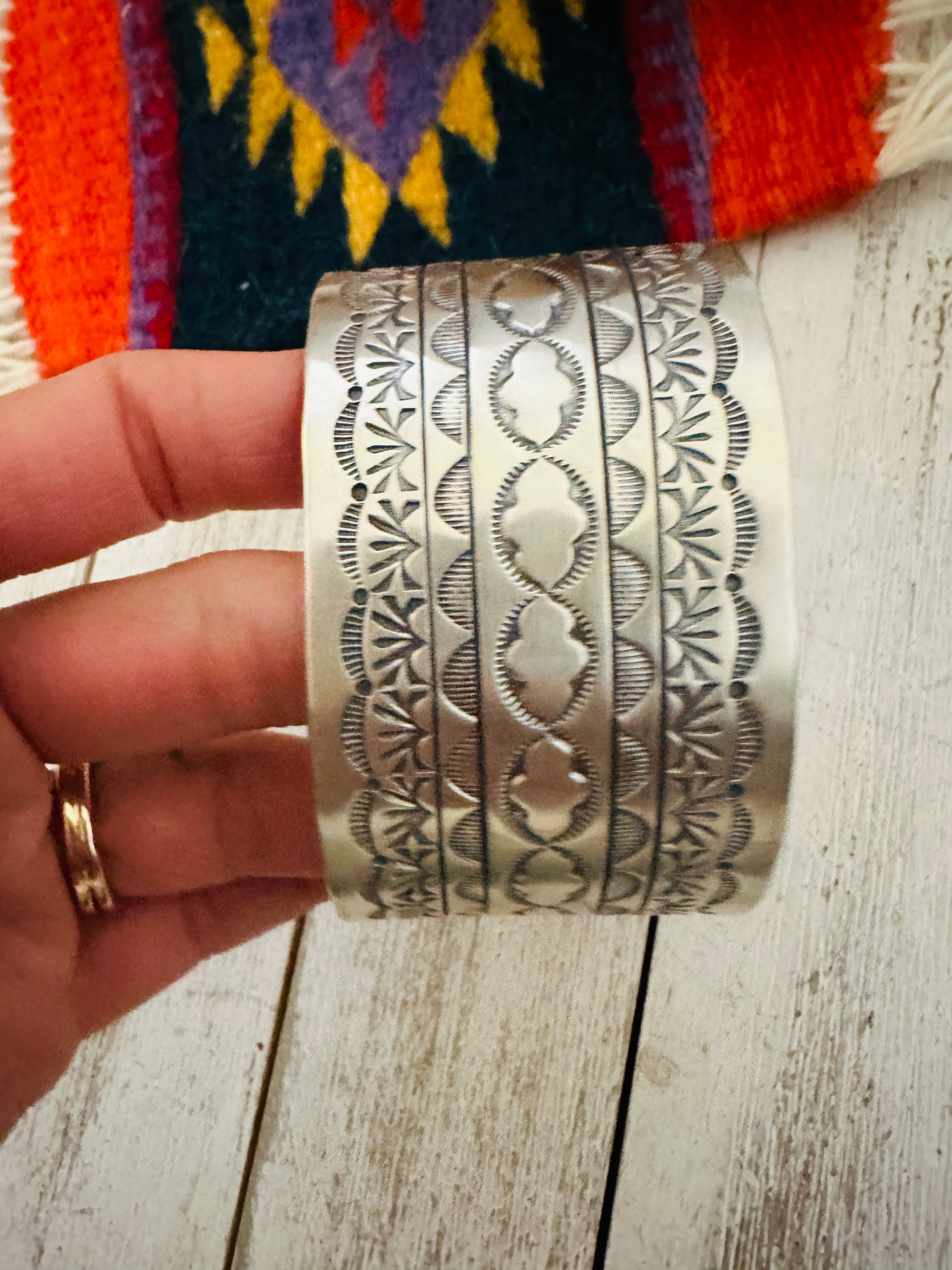 Navajo Hand Stamped Sterling Silver Cuff Bracelet