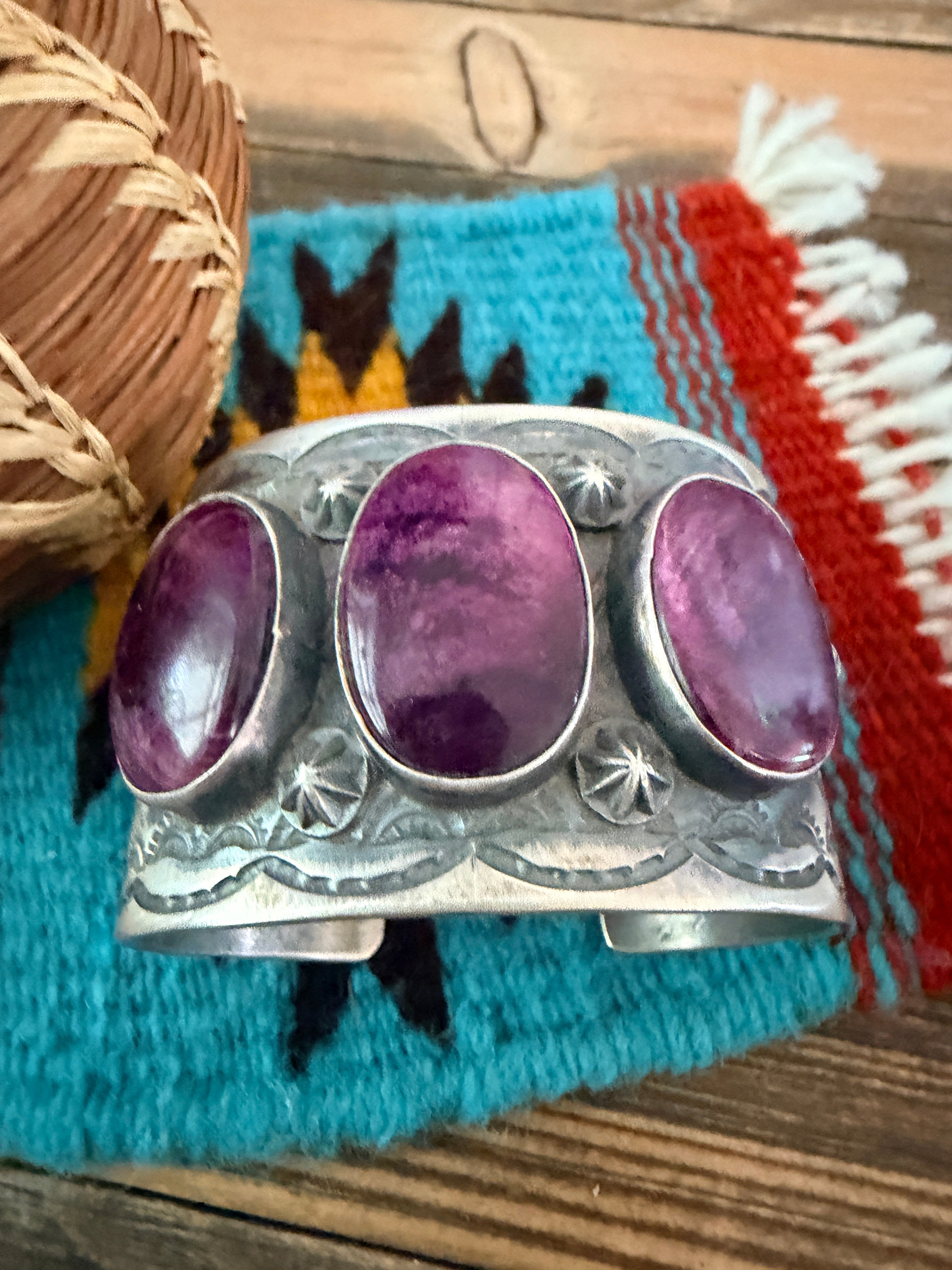 Handcrafted Purple Spiny Oyster & Sterling Silver Cuff Bracelet by Chimney Butte