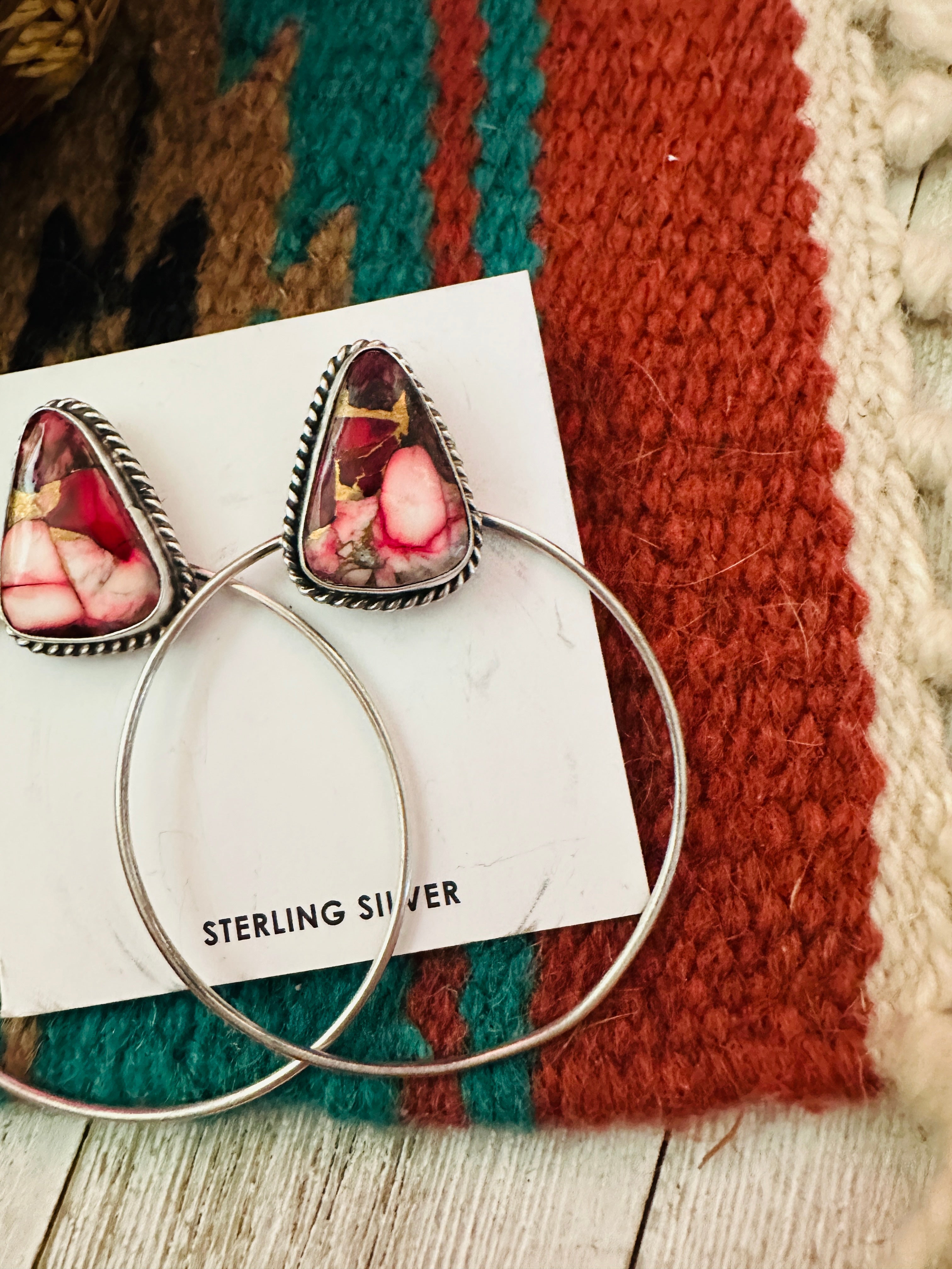 Handcrafted Rose Dahlia and Sterling Silver Dangle Hoop Earrings