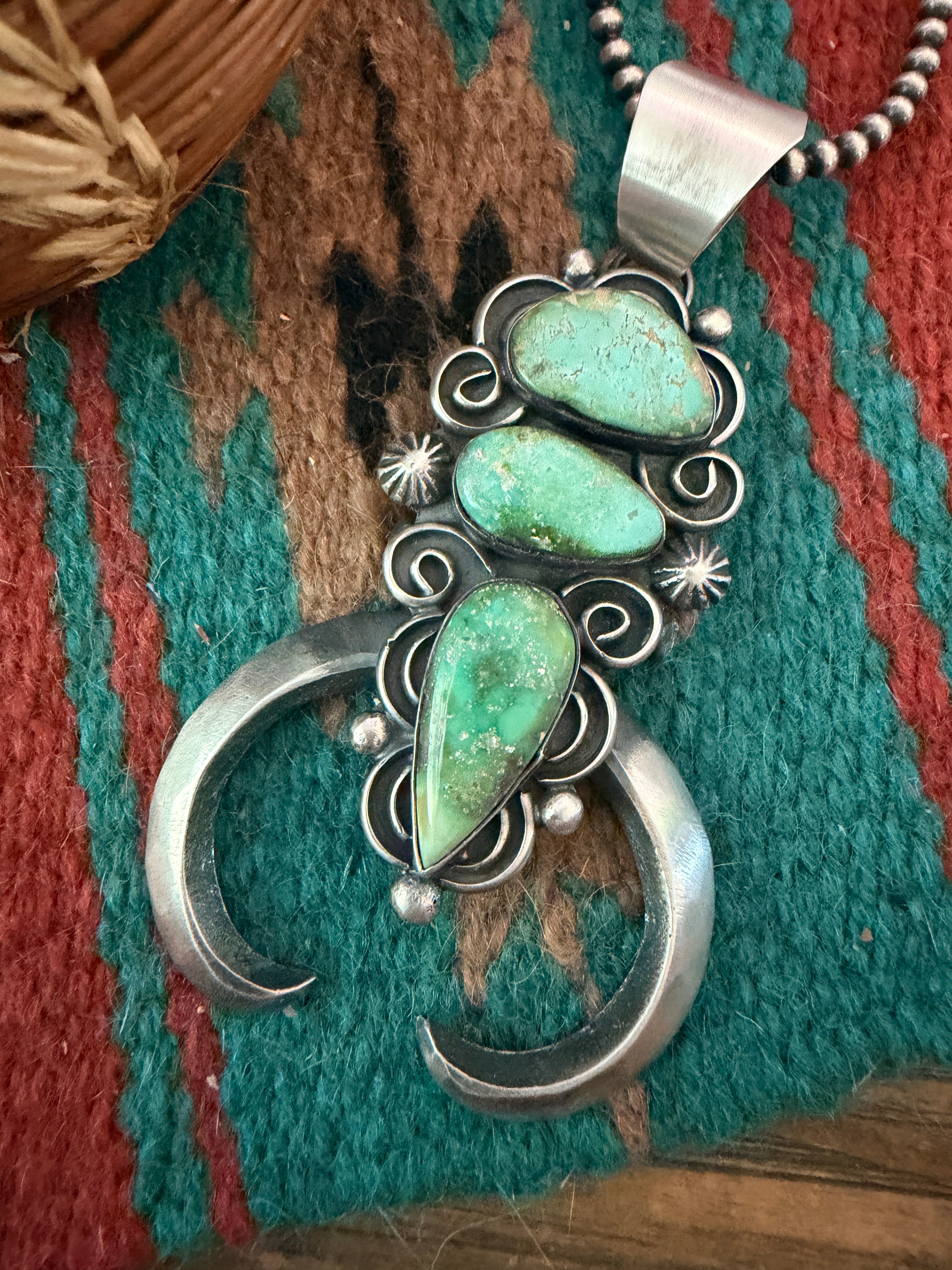 Handcrafted Sterling Silver & Sonoran Mountain Turquoise Naja Pendant by Chimney Butte