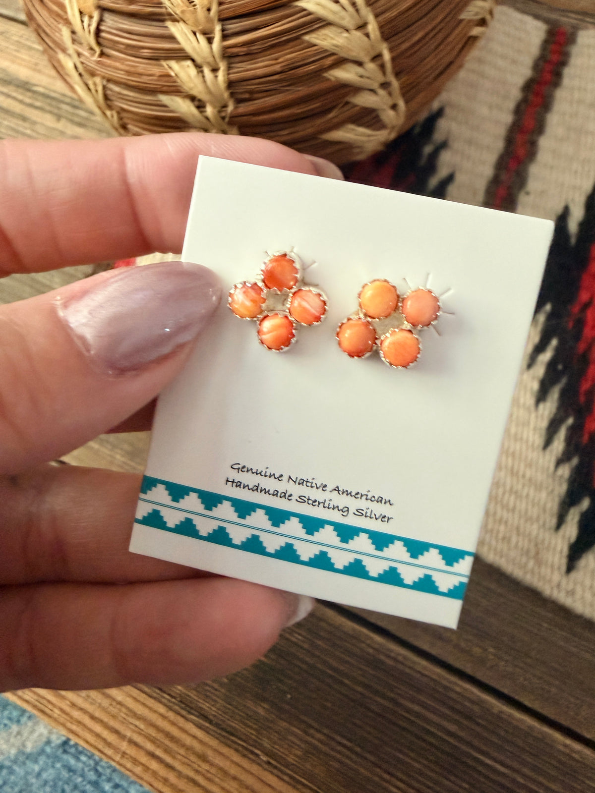 Handcrafted Sterling Silver & Spiny Oyster Petit Point Stud Earrings