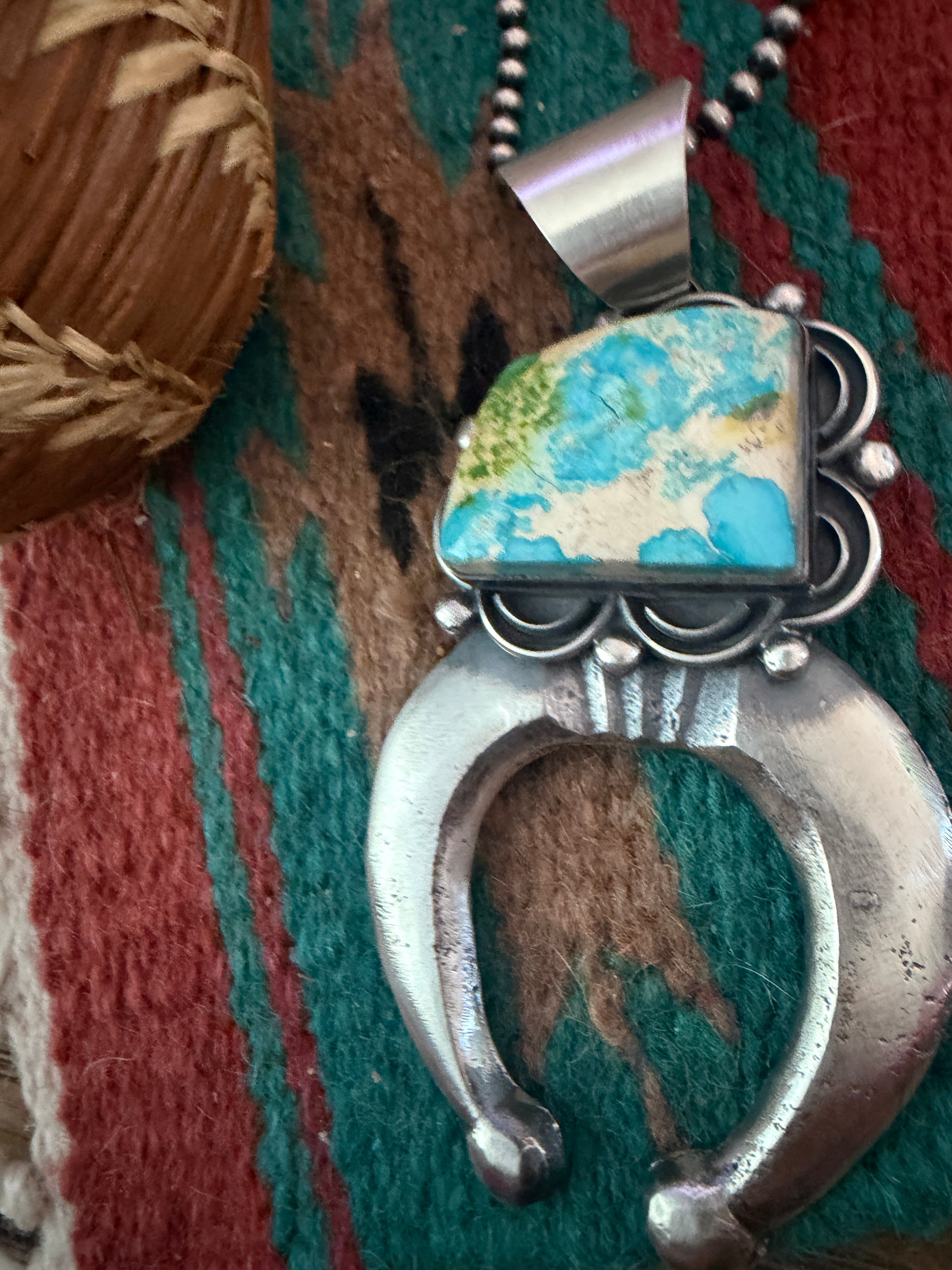 Handcrafted Sterling Silver & Sonoran Mountain Turquoise Naja Pendant by Chimney Butte