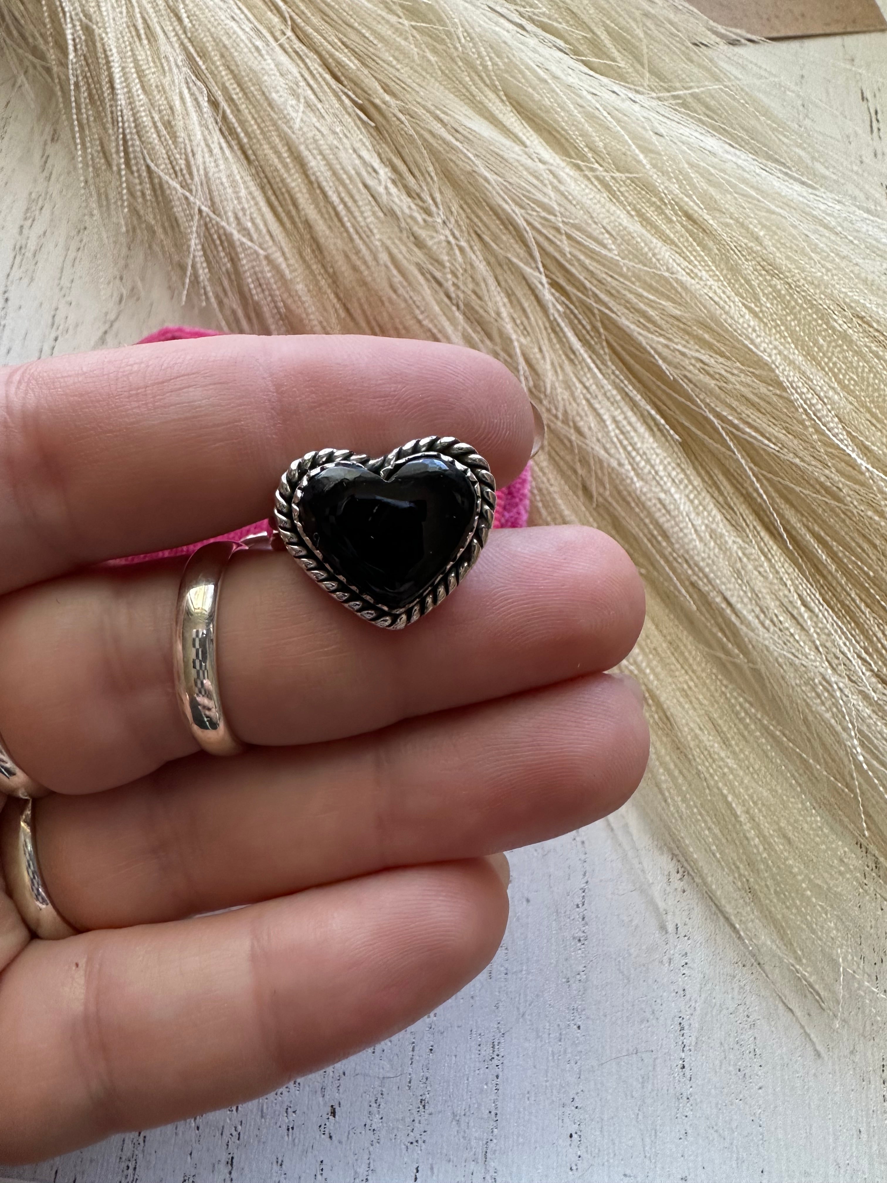 Onyx Amore Handmade Adjustable Black Onyx Sterling Silver Heart Ring