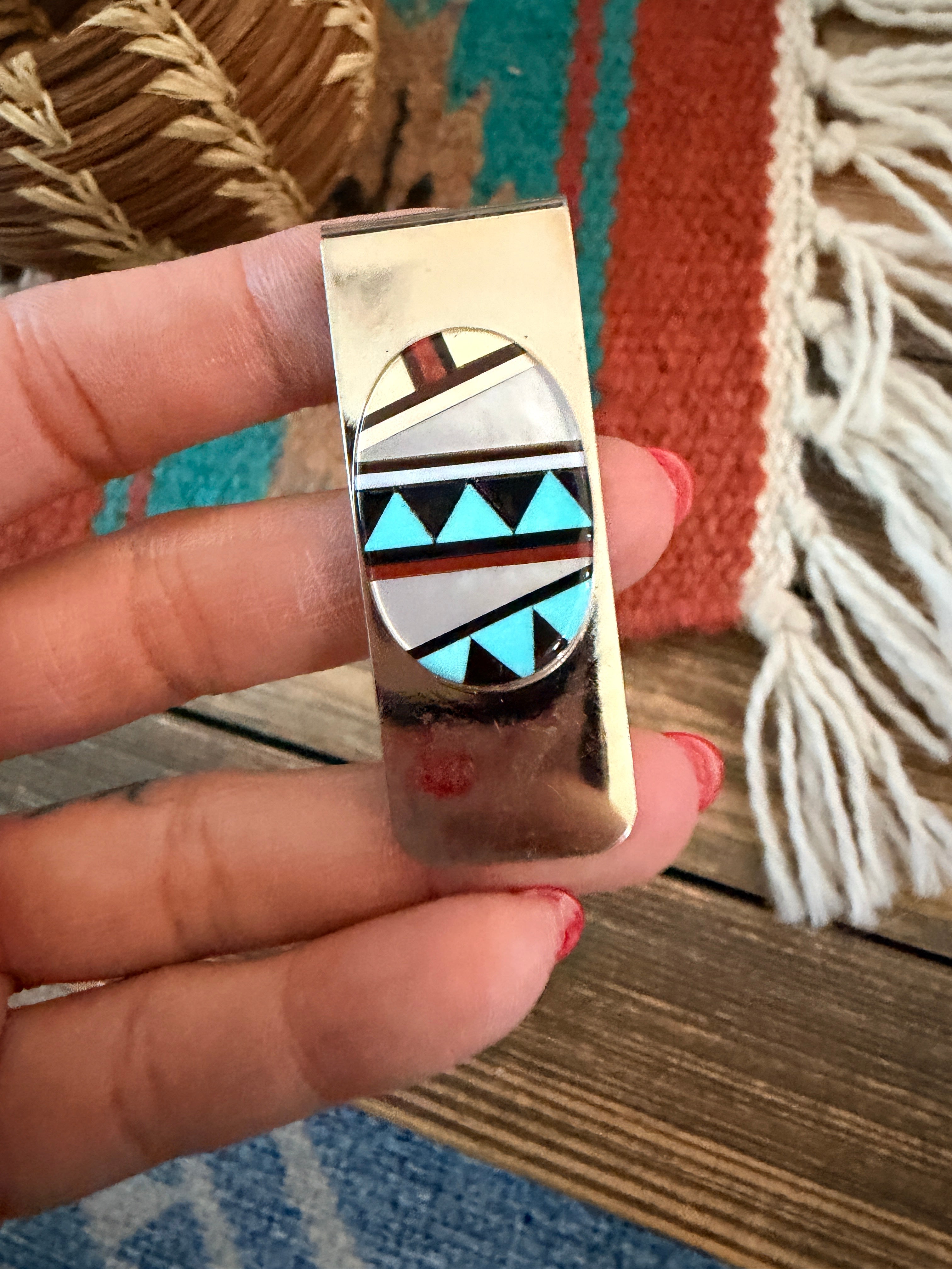 Handcrafted Multi Stone & Sterling Silver Inlay Money Clip