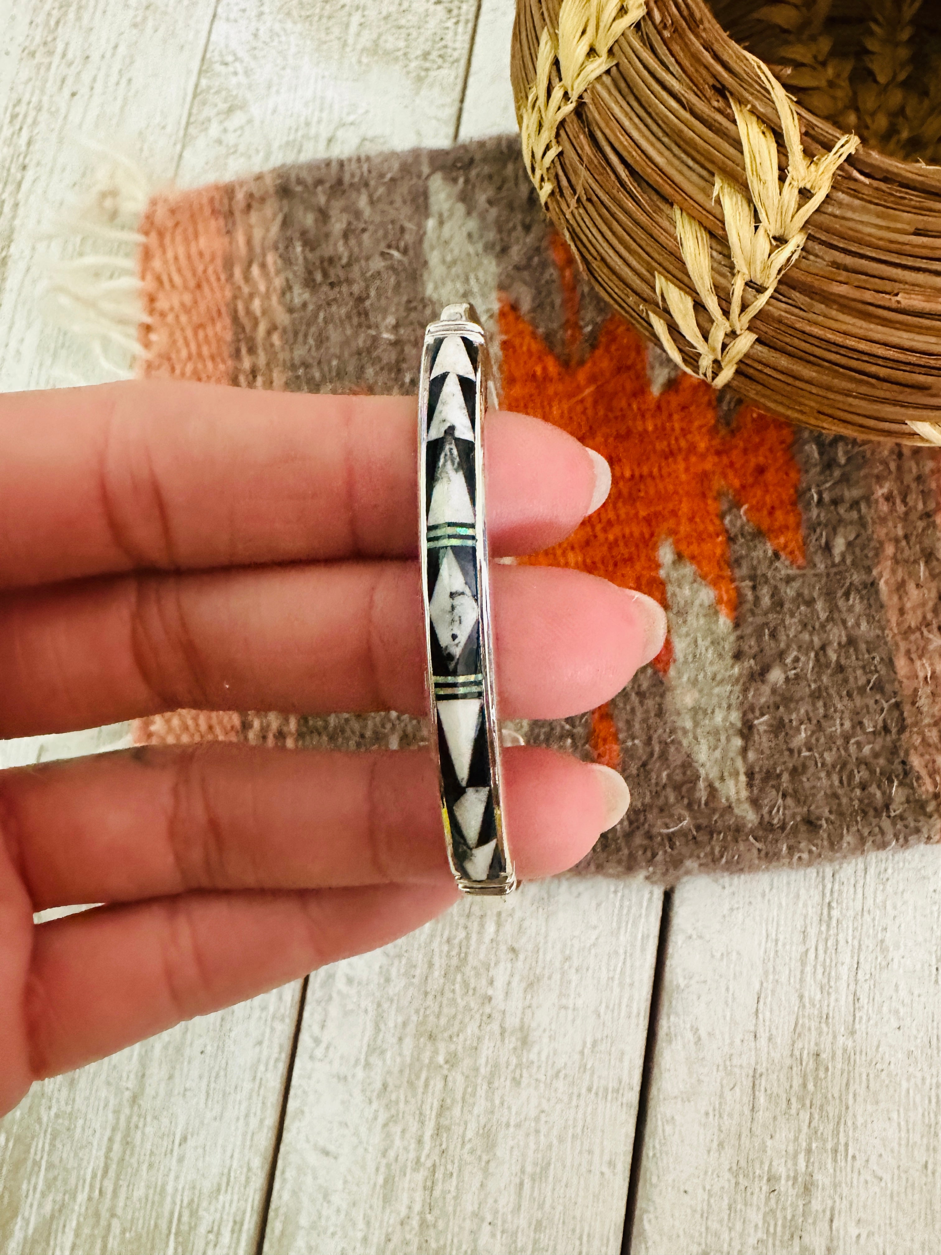 Navajo Multi Stone & Sterling Silver Inlay Cuff Bracelet