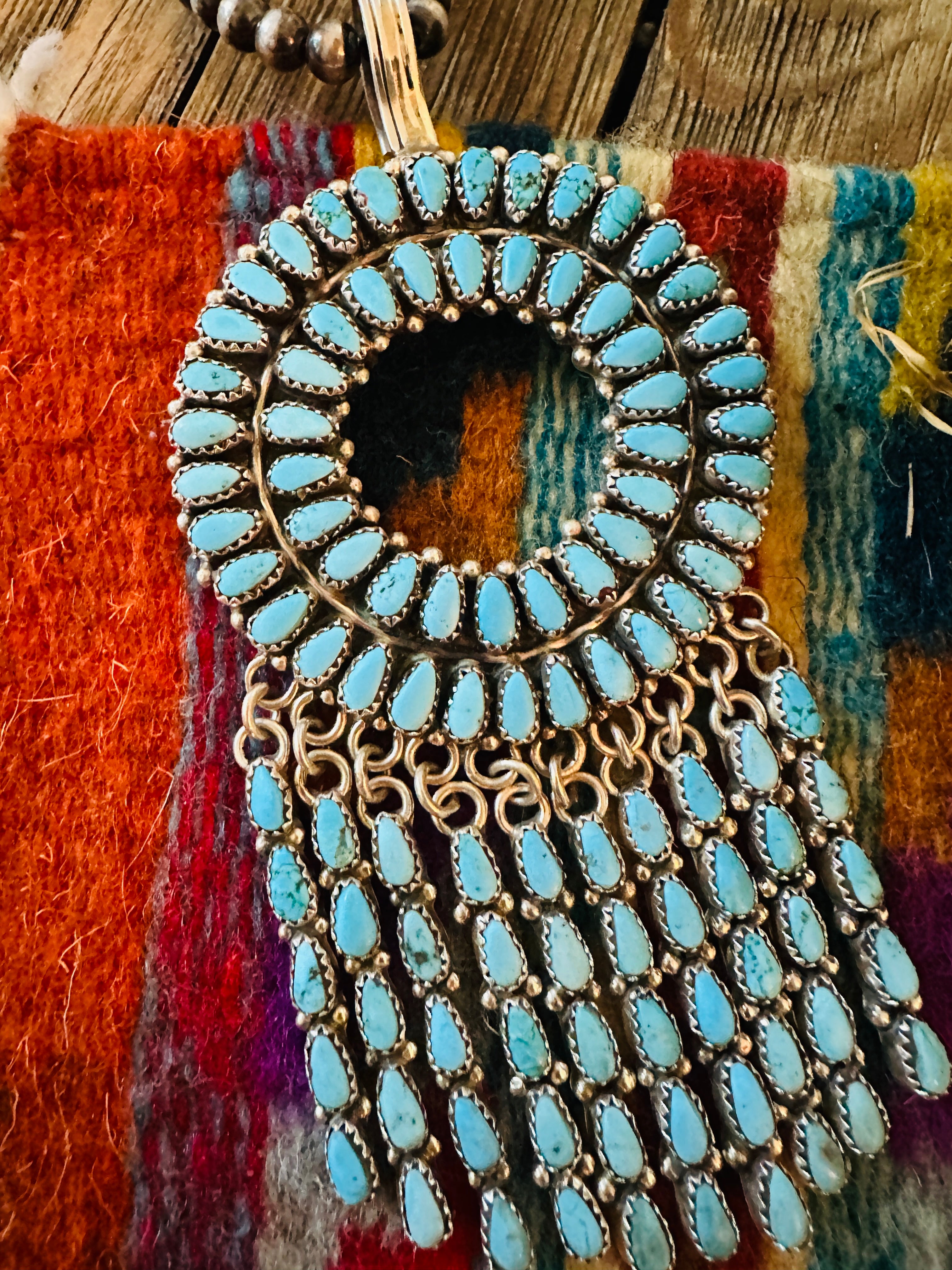 Handcrafted Sterling Silver & Turquoise Cluster Tassel Pendant by Juliana Williams