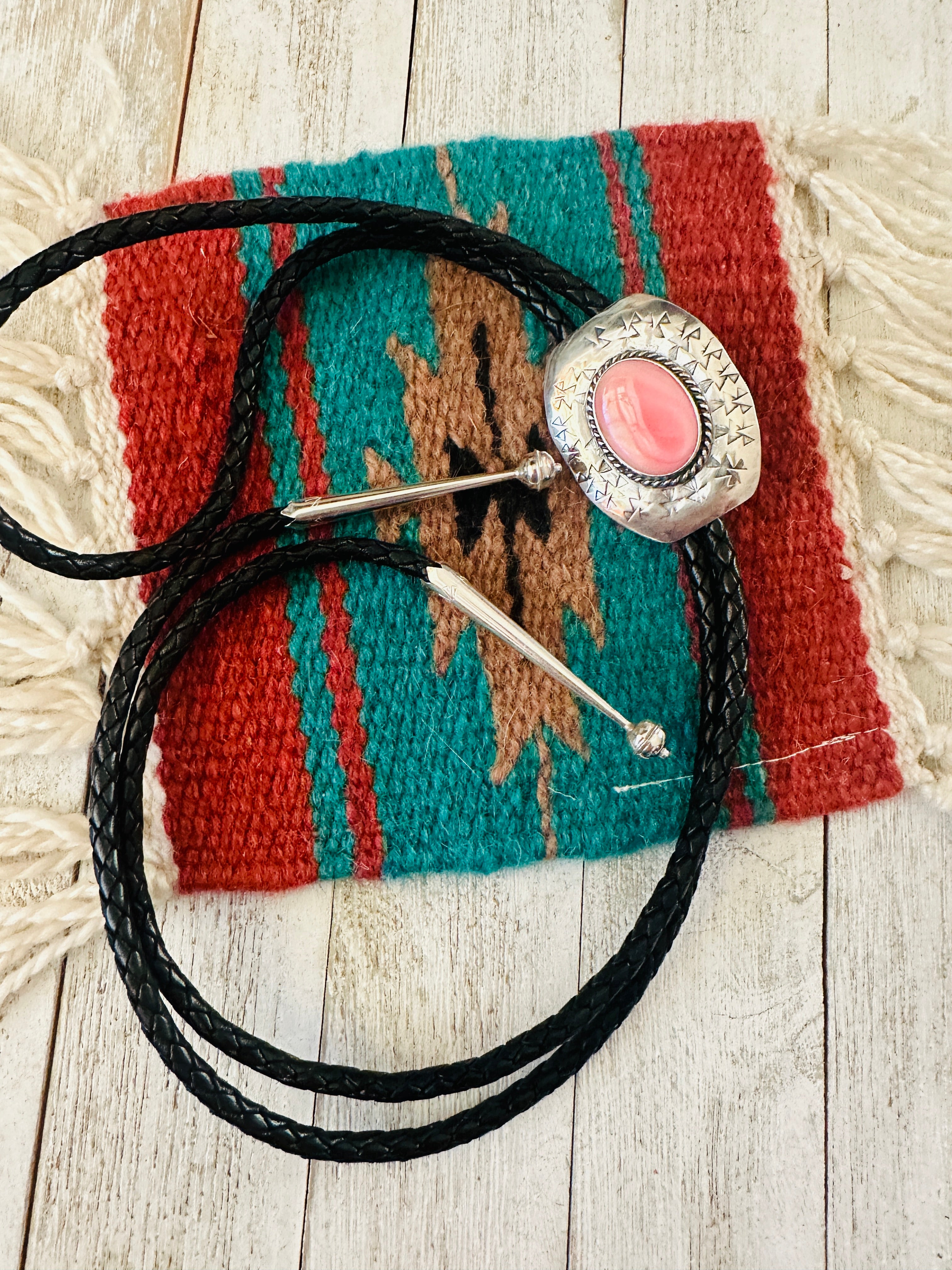 Navajo Sterling Silver & Queen Pink Conch Bolo Tie