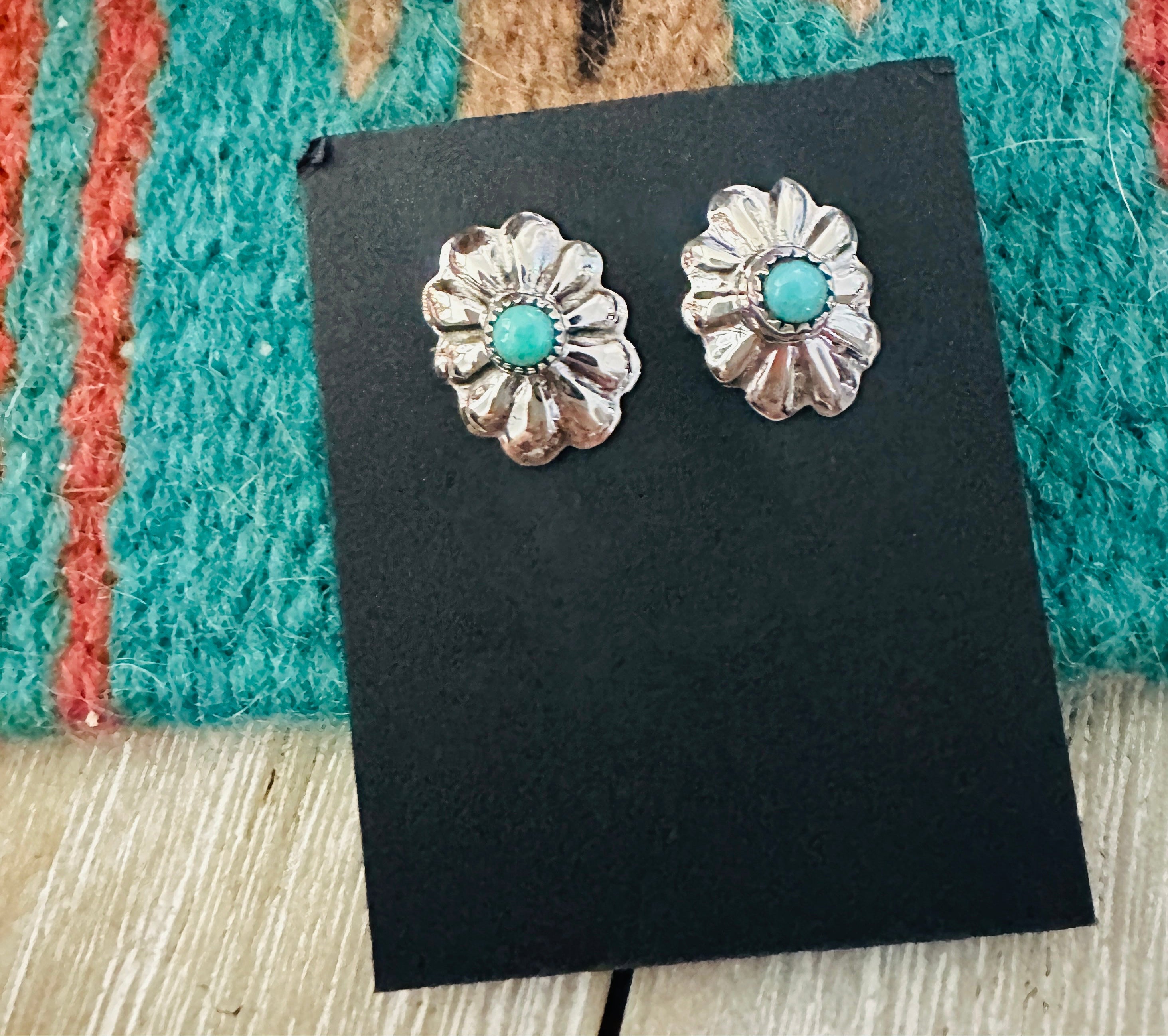 Handcrafted Sterling Silver & Turquoise Concho Stud Earrings