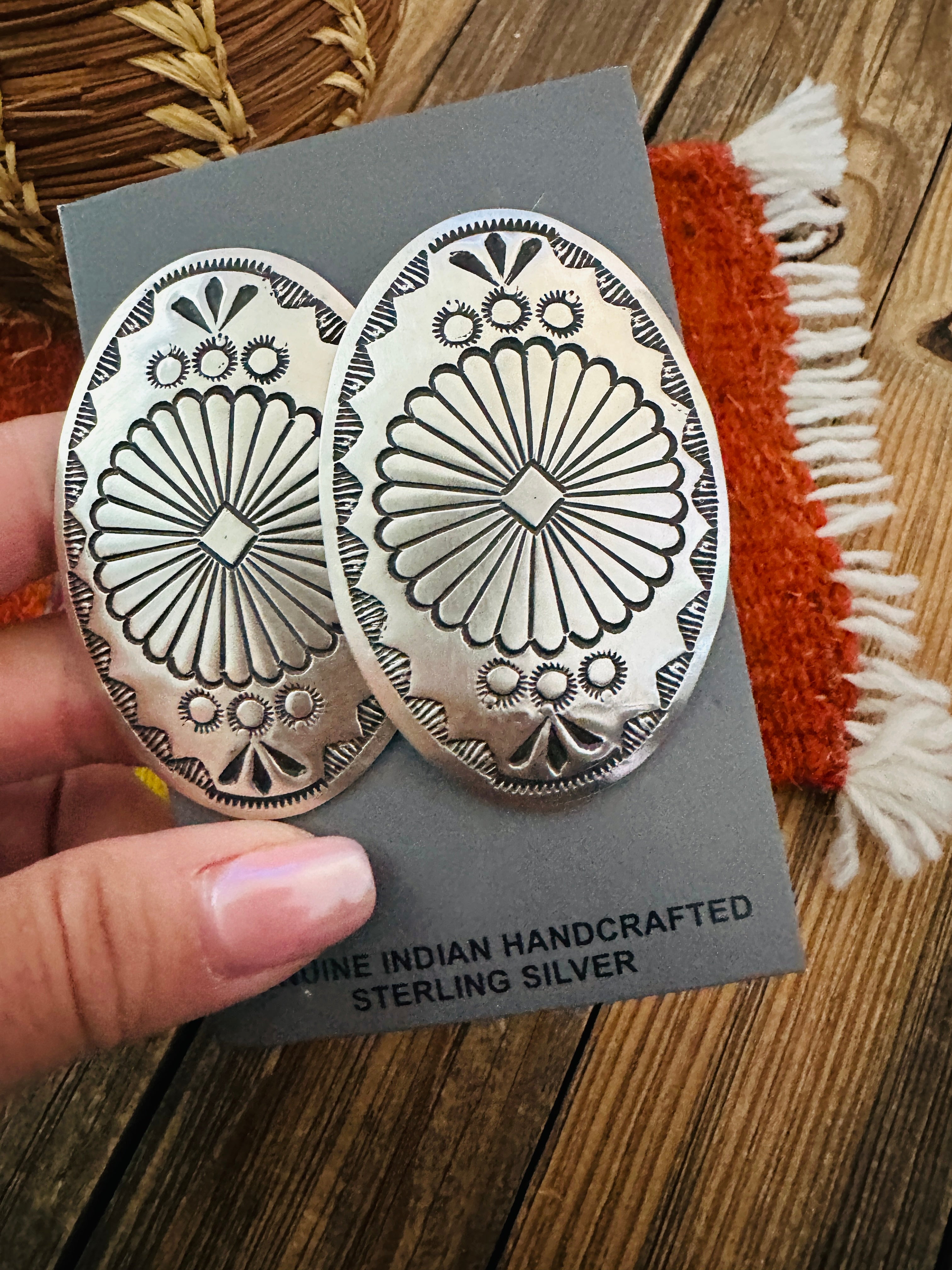 Handcrafted Sterling Silver Concho Post Earrings by Leander Tahe