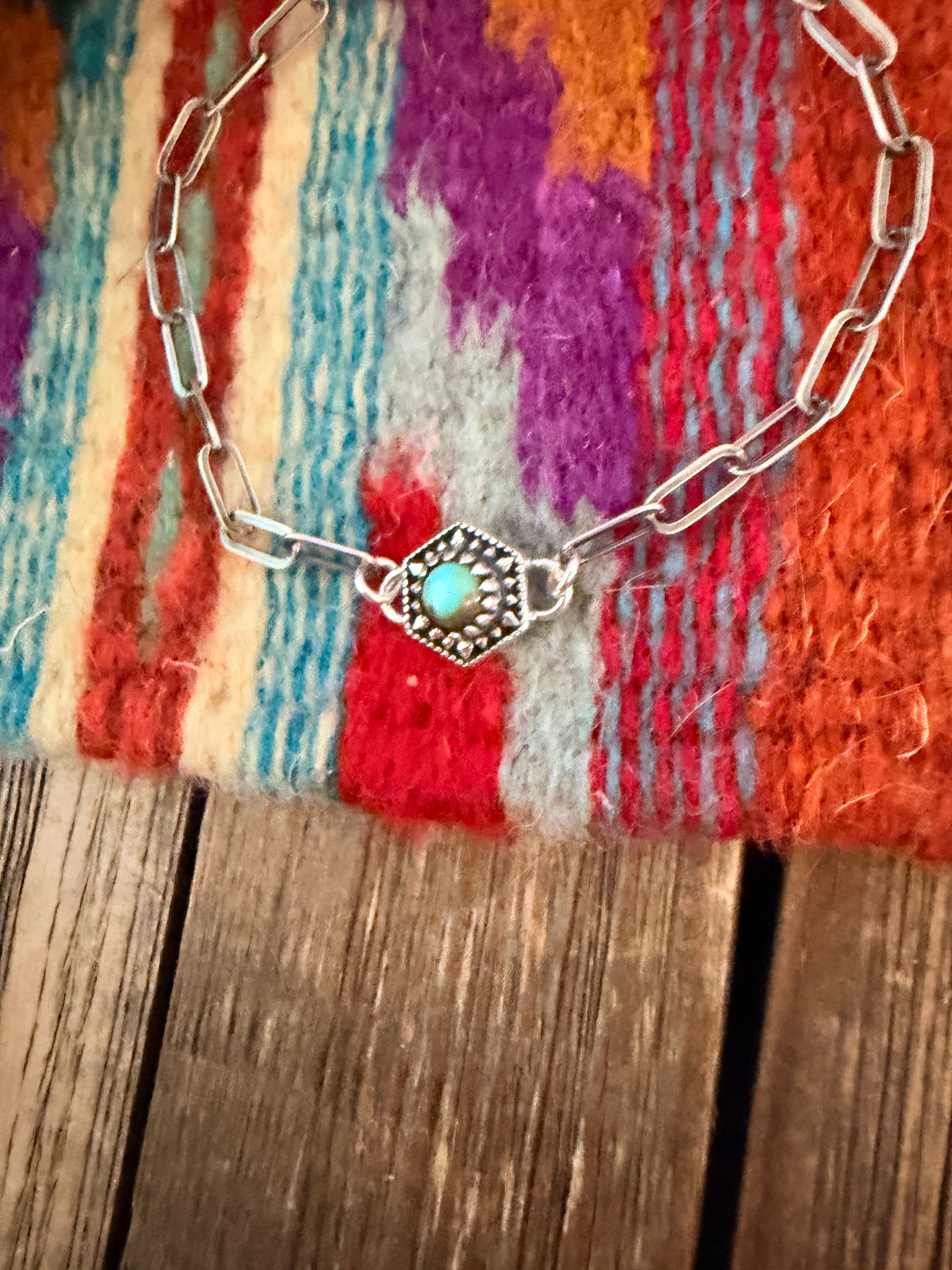 Handmade Sterling Silver and Turquoise Link Bracelet