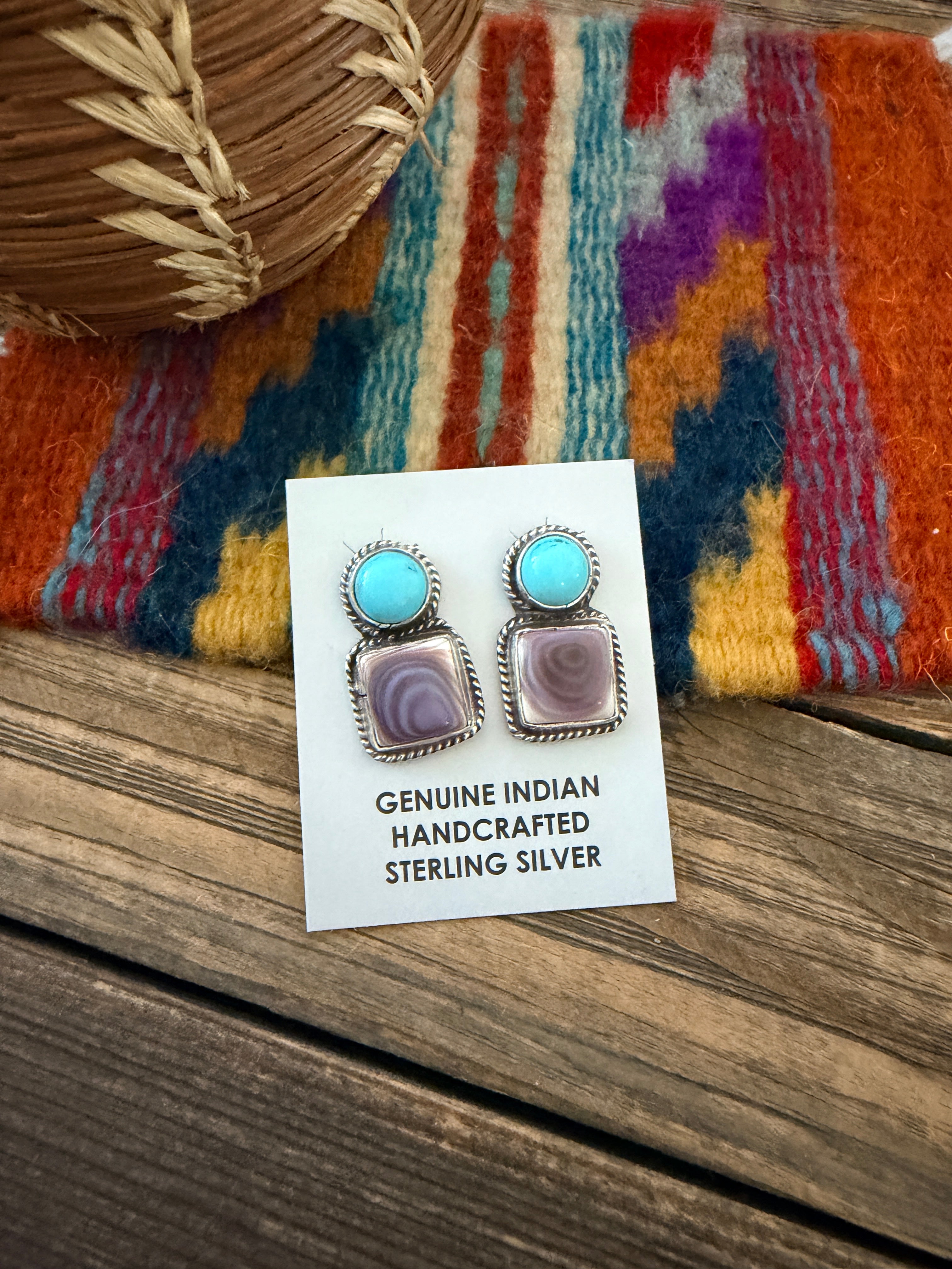 Handcrafted Agate, Turquoise & Sterling Silver Post Earrings by Marcella James