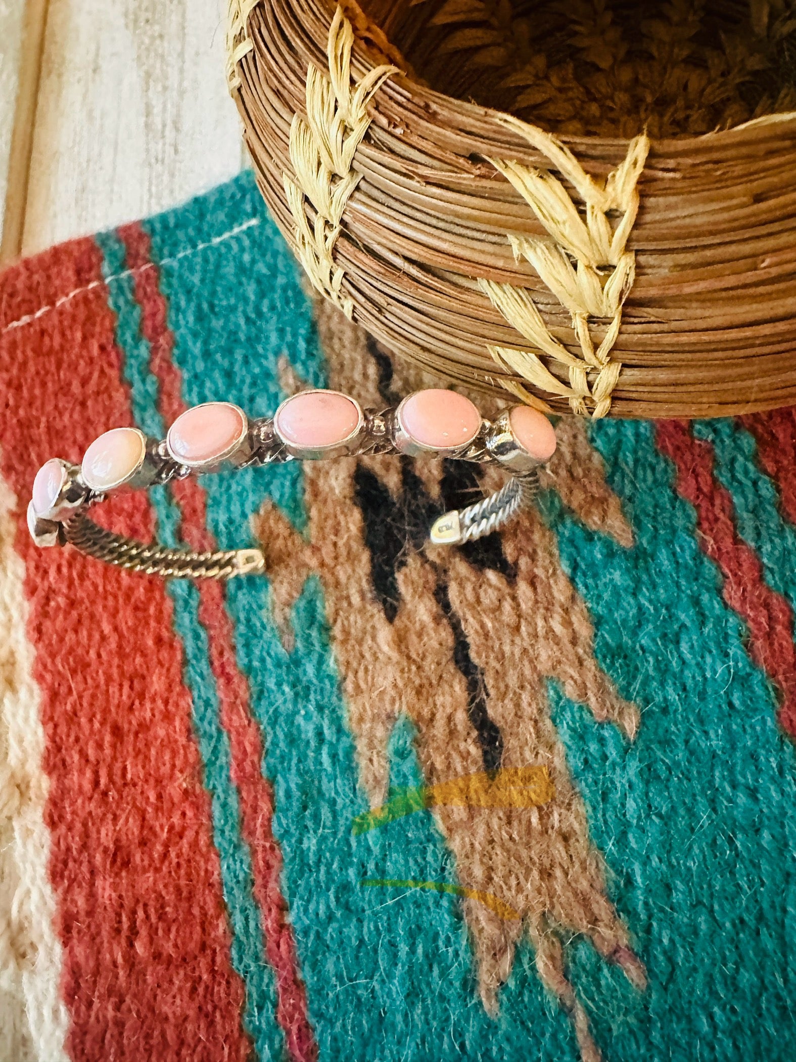 Navajo Queen Pink Conch Shell & Sterling Silver Cuff Bracelet