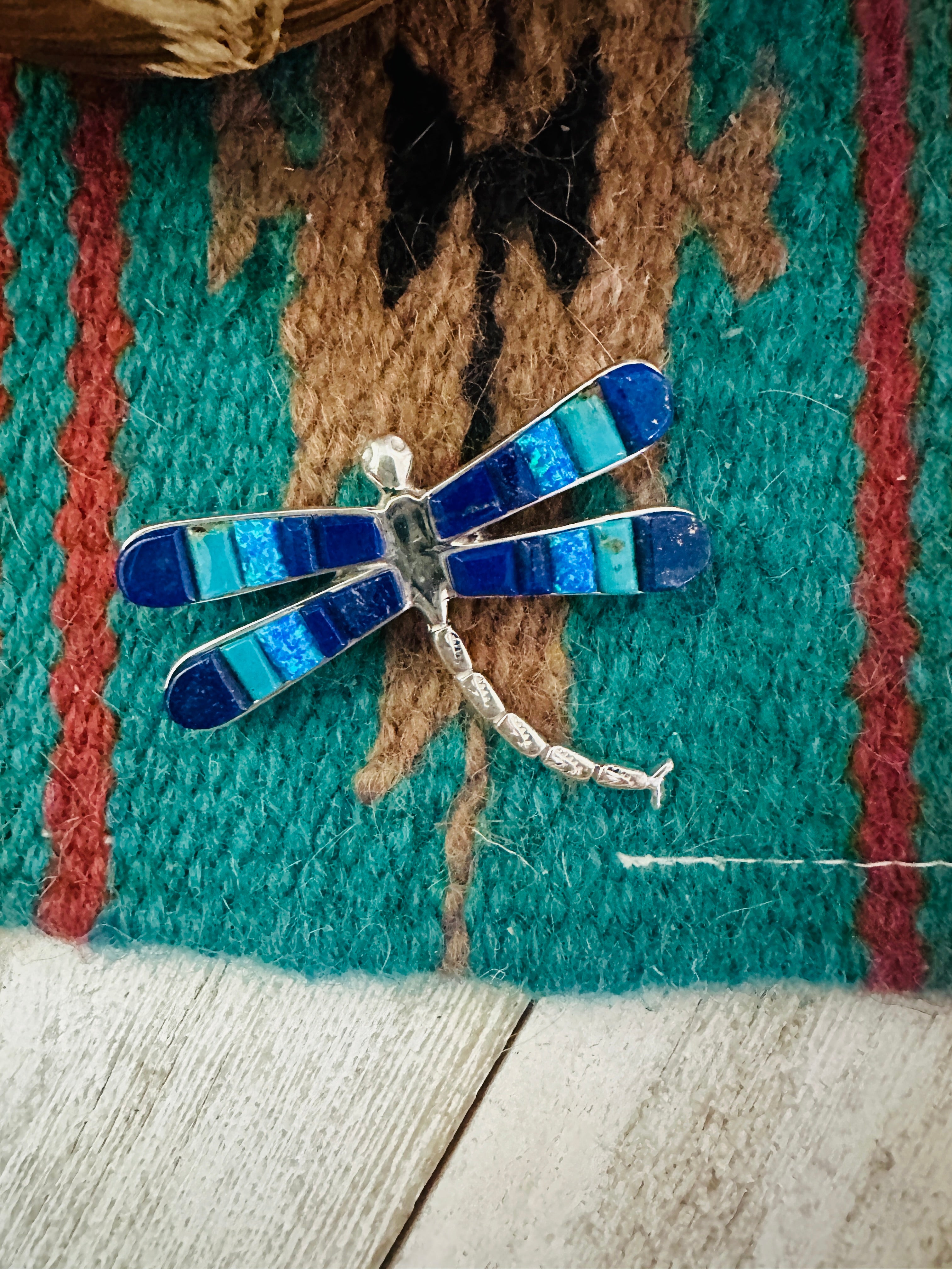 Navajo Sterling Silver and Multi Stone Inlay Dragonfly Brooch