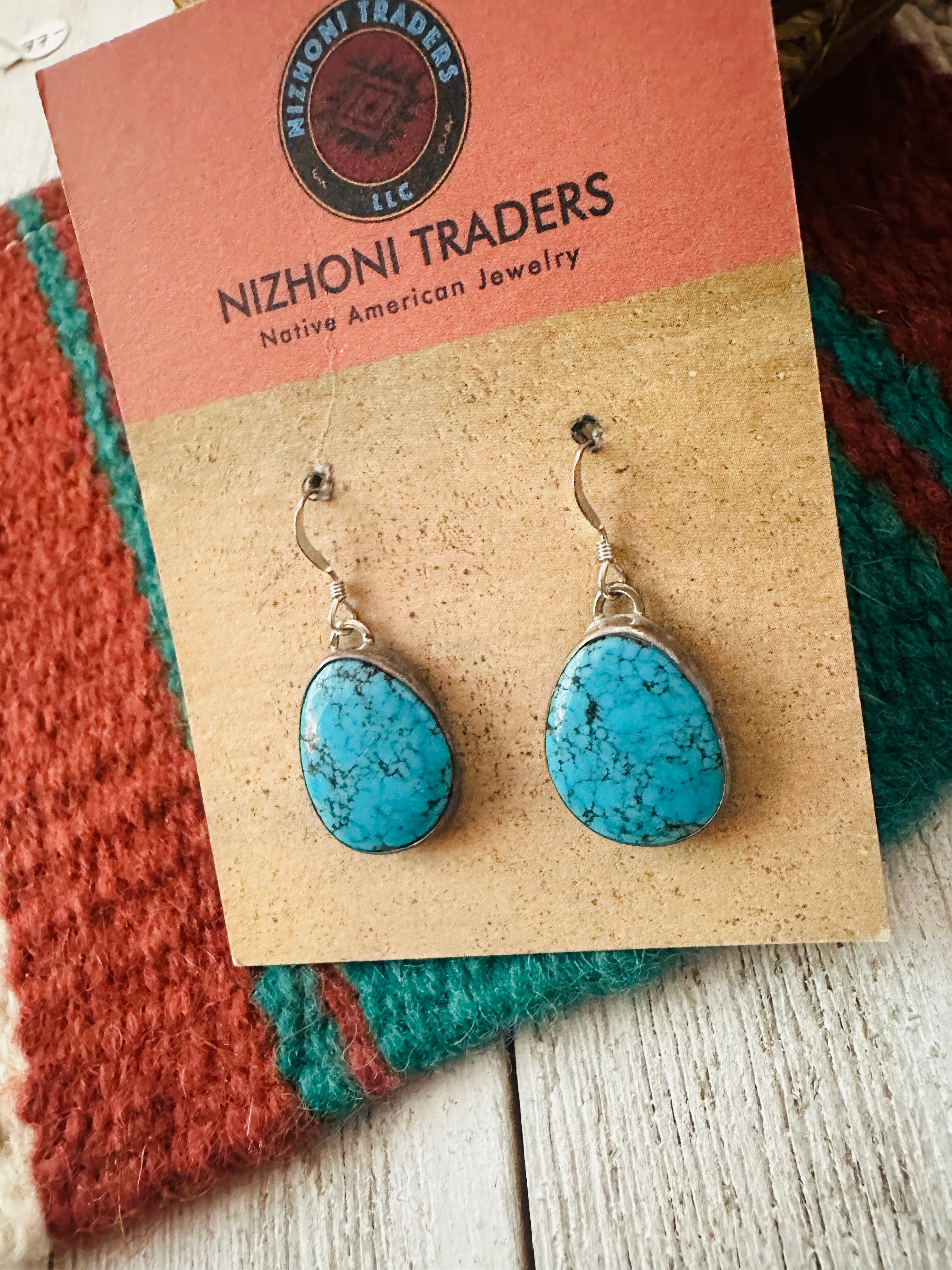 Navajo Turquoise And Sterling Silver Dangle Earrings